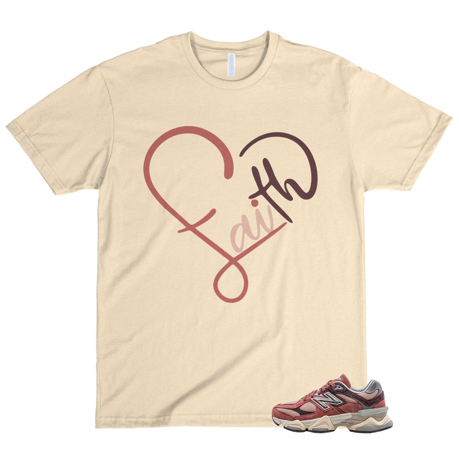New Balance 9060 Cherry Blossom Mineral Red Truffle Rain Cloud T Shirt Match FAITH T-Shirt, Sneaker Match Tee