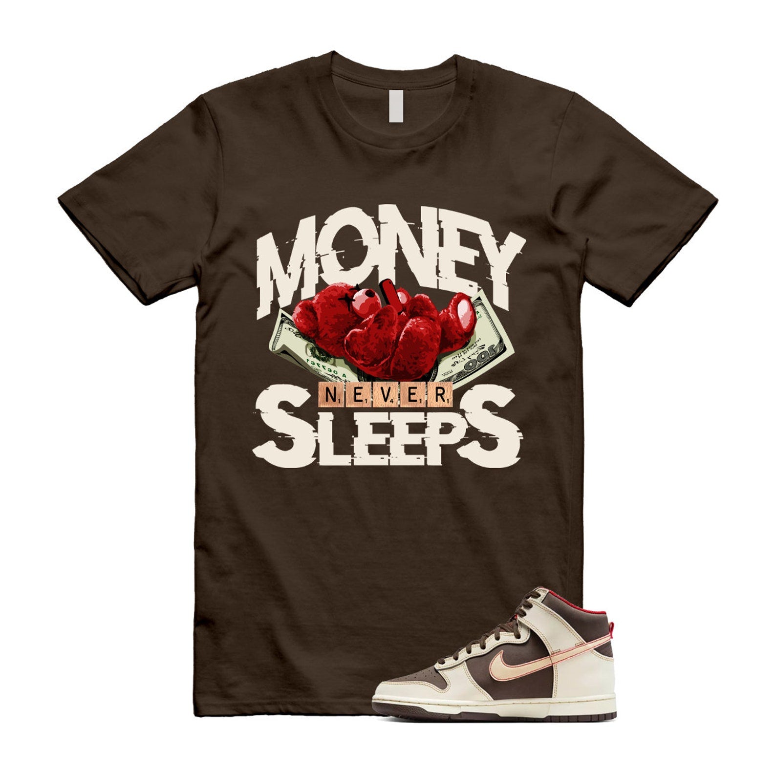 Dunk Baroque Brown Sesame Coconut Milk Mystic Red High T Shirt Match MNS T-Shirt, Sneaker Match Tee