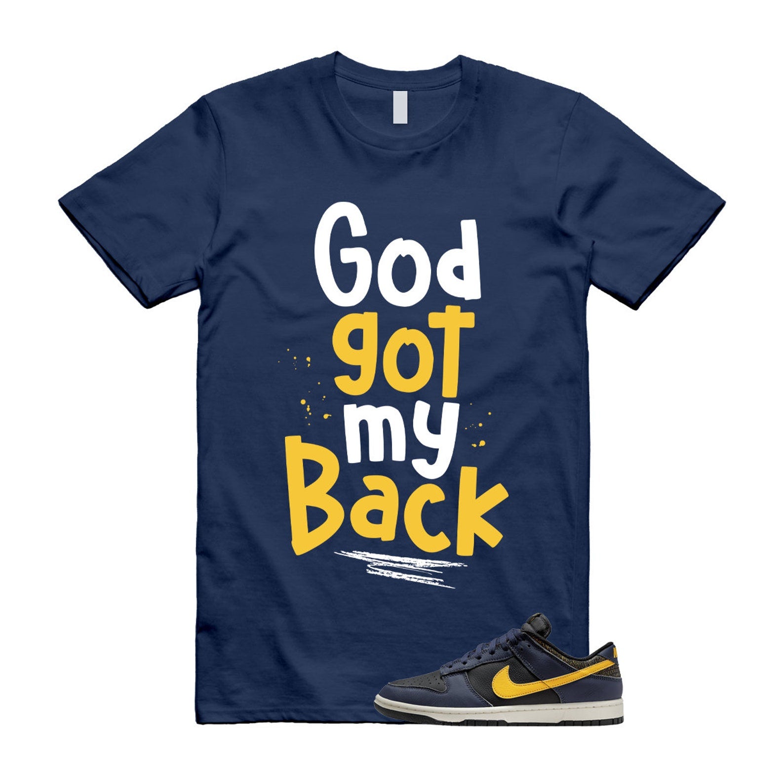 Dunk Vintage Michigan Midnight Navy Sail Black Tour Yellow Low T Shirt Match GOD T-Shirt, Sneaker Match Tee