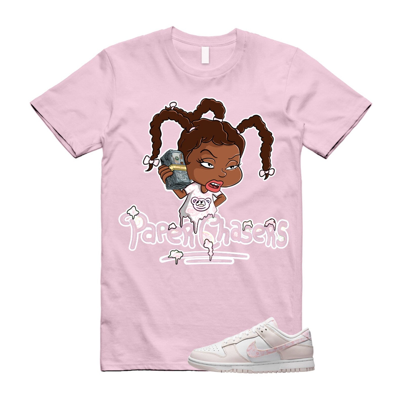 PC T Shirt to match N Dunk Low WMNS Pink Paisley Essential Pack White Pearl Medium Soft T-Shirt, Sneaker Match Tee