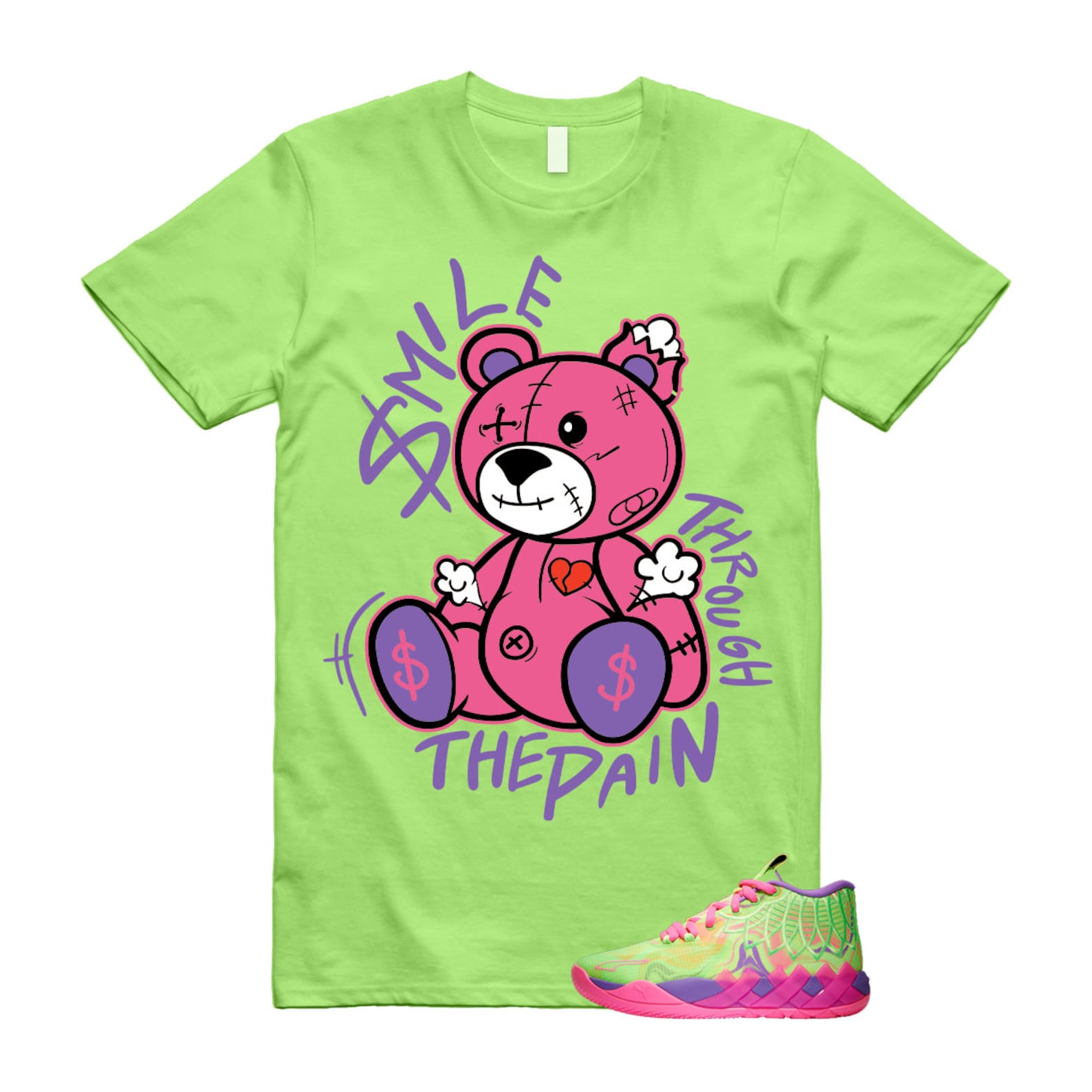 Inverse Toxic LaMelo Ball MB.01 Purple Glimmer Knockout Pink Green Gecko T Shirt Match Smile Through The Pain T-Shirt, Sneaker Match Tee