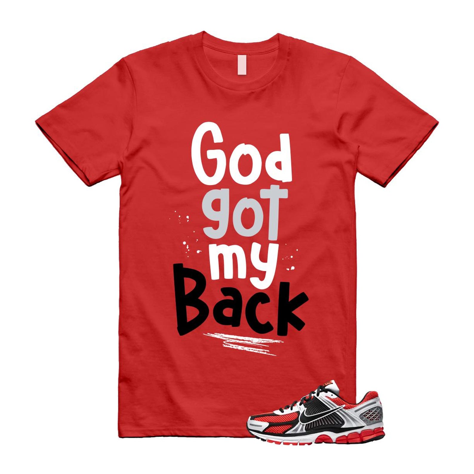 Zoom Vomero 5 Bright Crimson Silver Black White T Shirt Match GOD T-Shirt, Sneaker Match Tee