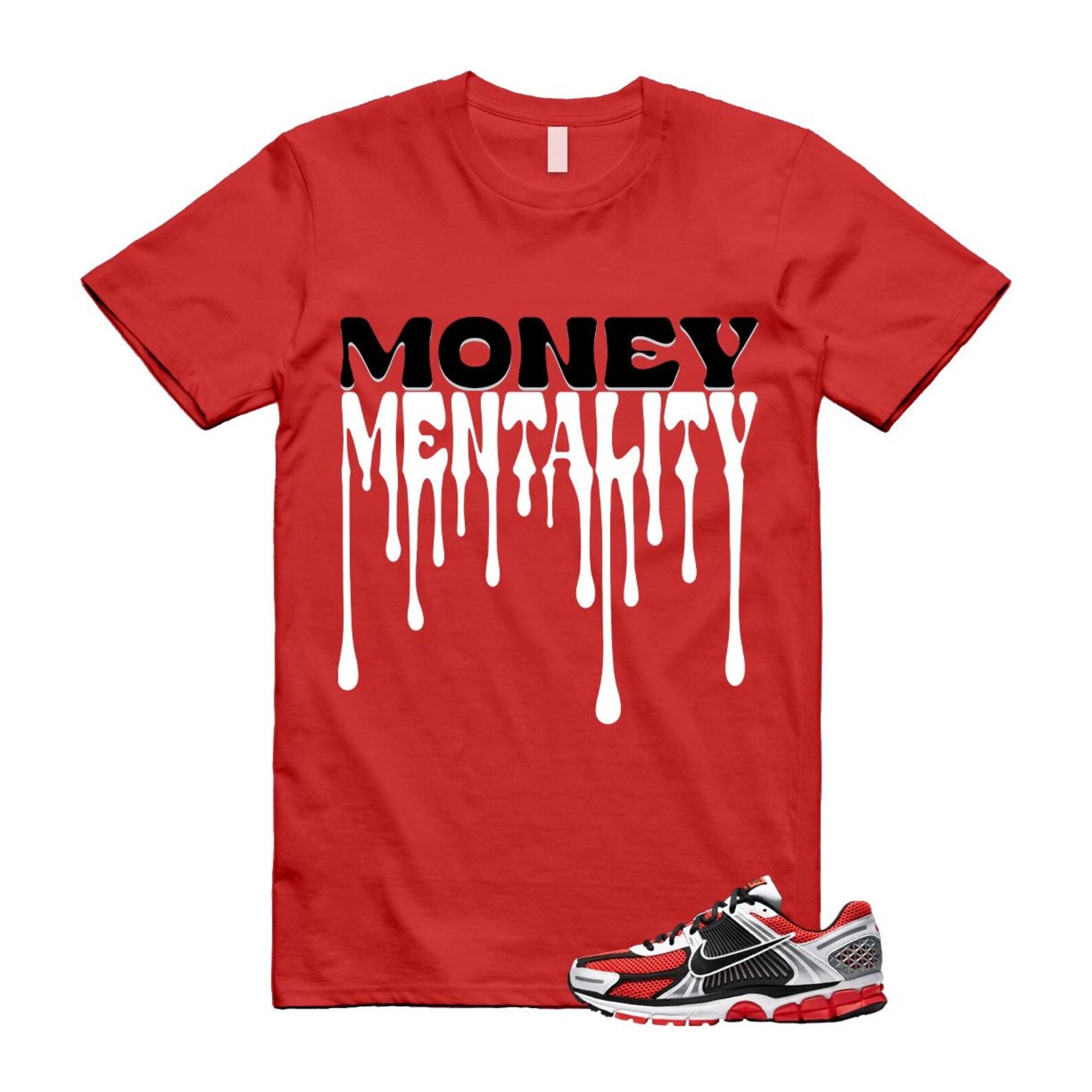 Zoom Vomero 5 Bright Crimson Silver Black White T Shirt Match MENTALITY T-Shirt, Sneaker Match Tee