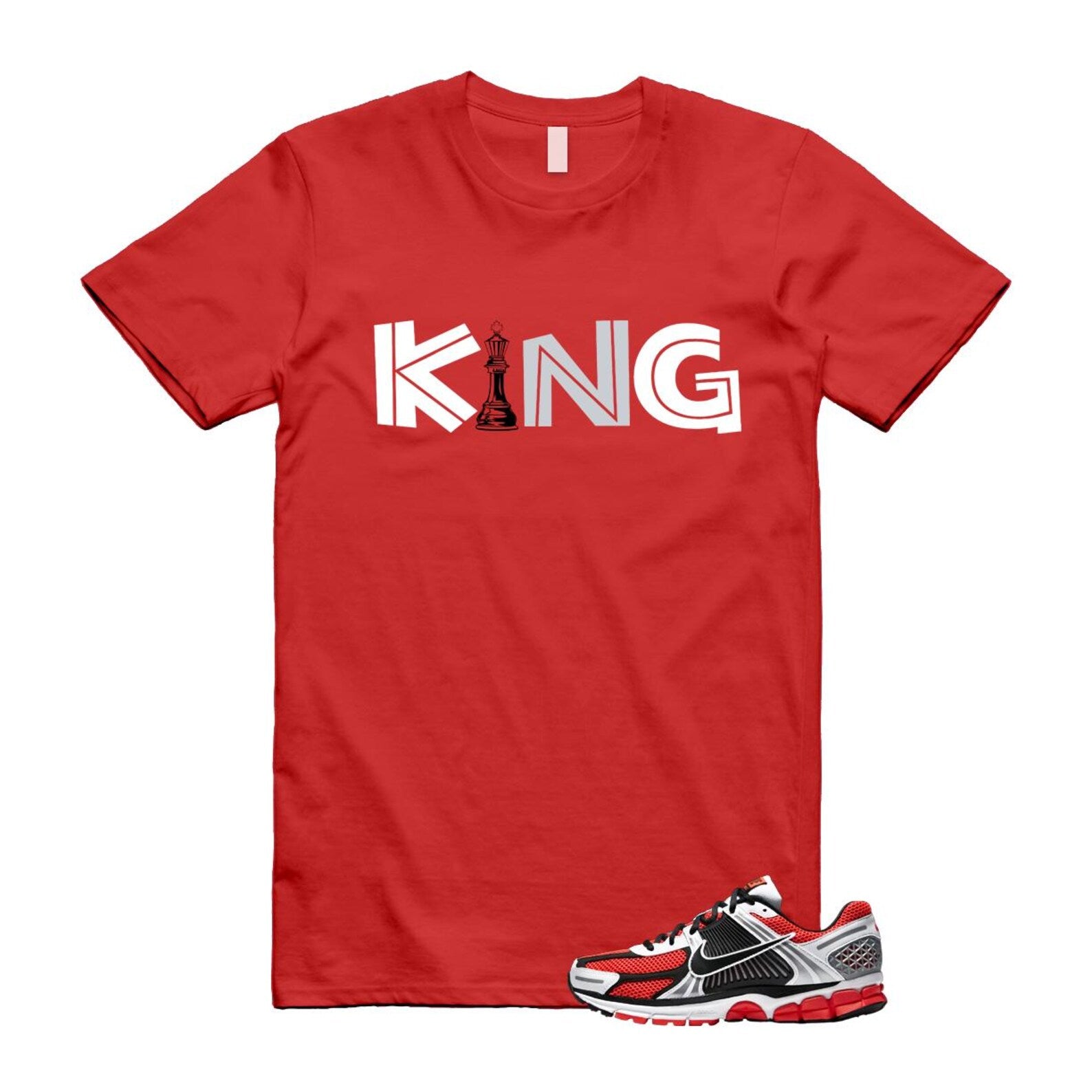 Zoom Vomero 5 Bright Crimson Silver Black White T Shirt Match KING T-Shirt, Sneaker Match Tee