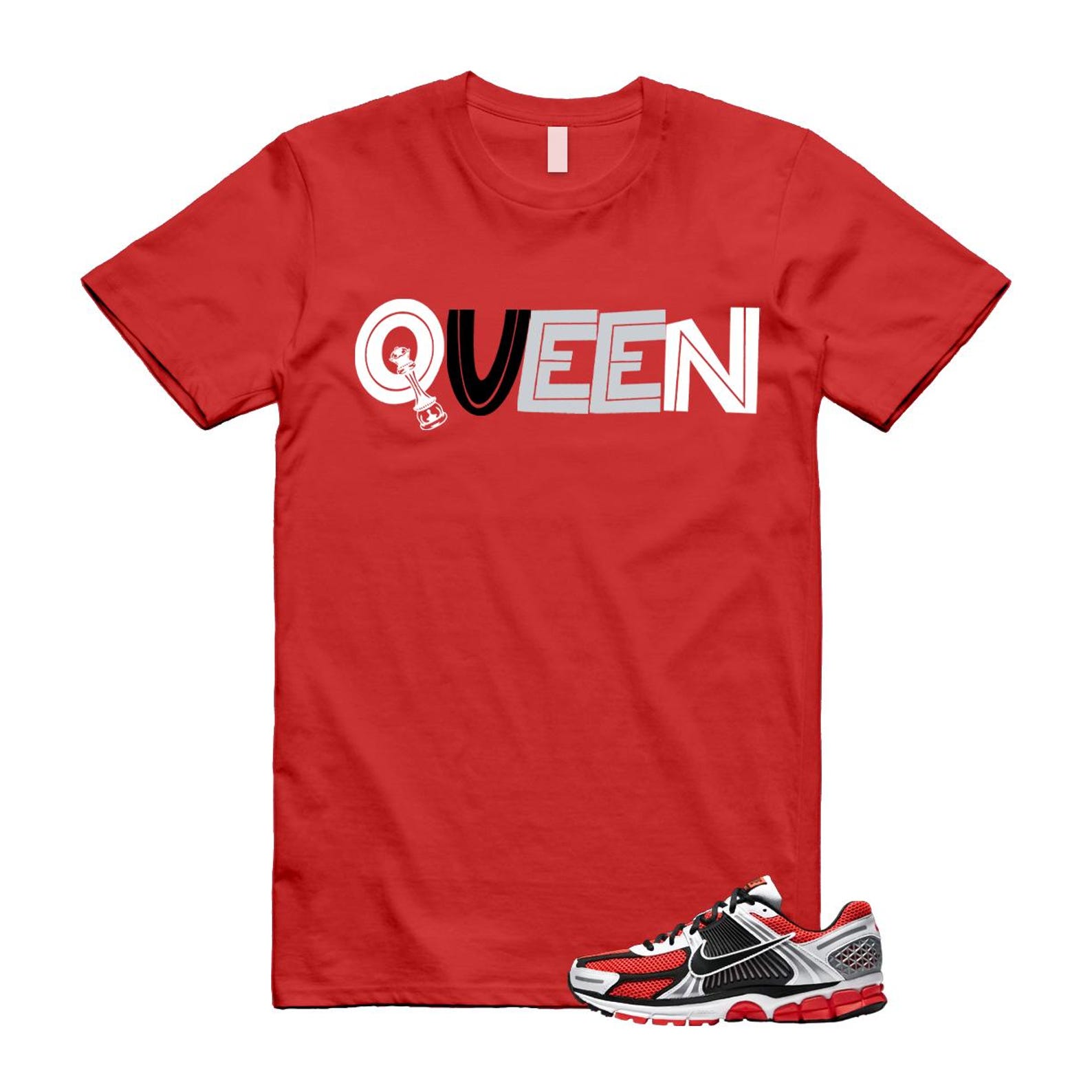 Zoom Vomero 5 Bright Crimson Silver Black White T Shirt Match QUEEN T-Shirt, Sneaker Match Tee