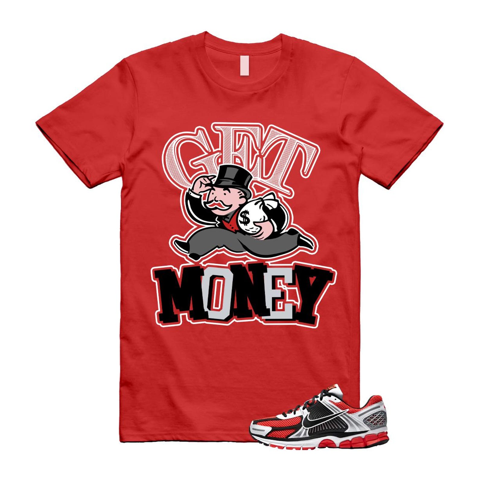 Zoom Vomero 5 Bright Crimson Silver Black White T Shirt Match GM T-Shirt, Sneaker Match Tee