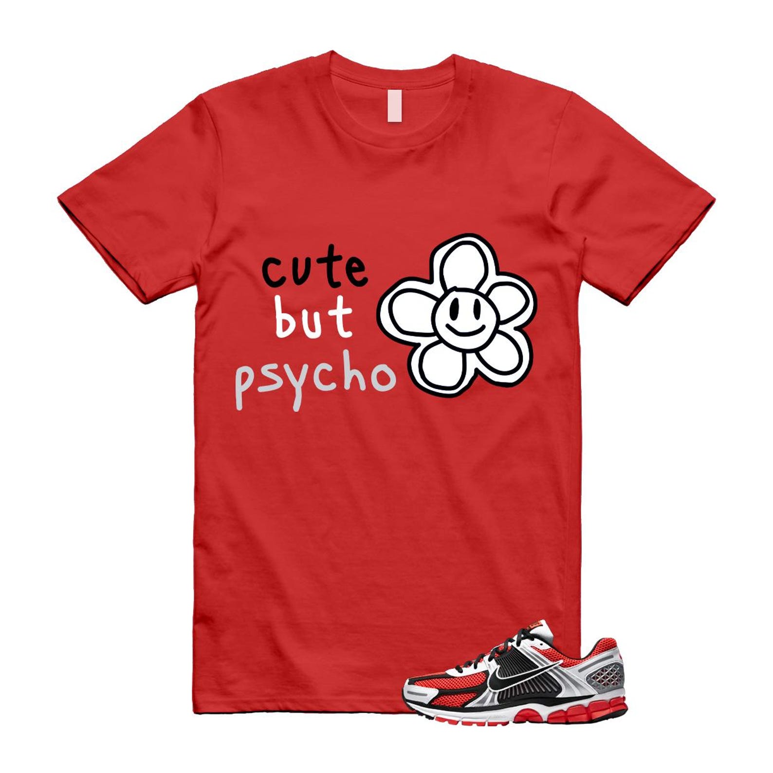 Zoom Vomero 5 Bright Crimson Silver Black White T Shirt Match PSYCHO T-Shirt, Sneaker Match Tee