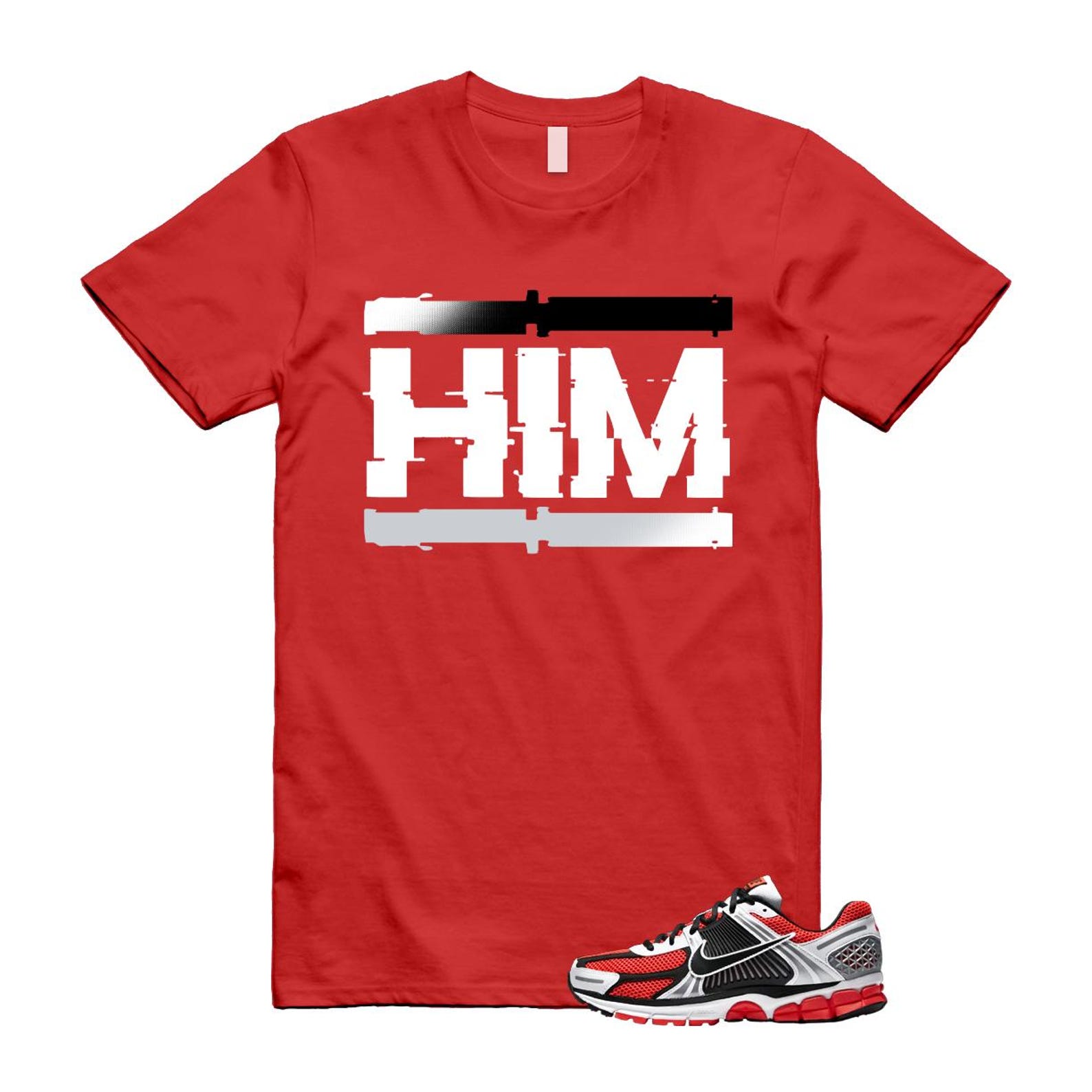 Zoom Vomero 5 Bright Crimson Silver Black White T Shirt Match HIM T-Shirt, Sneaker Match Tee