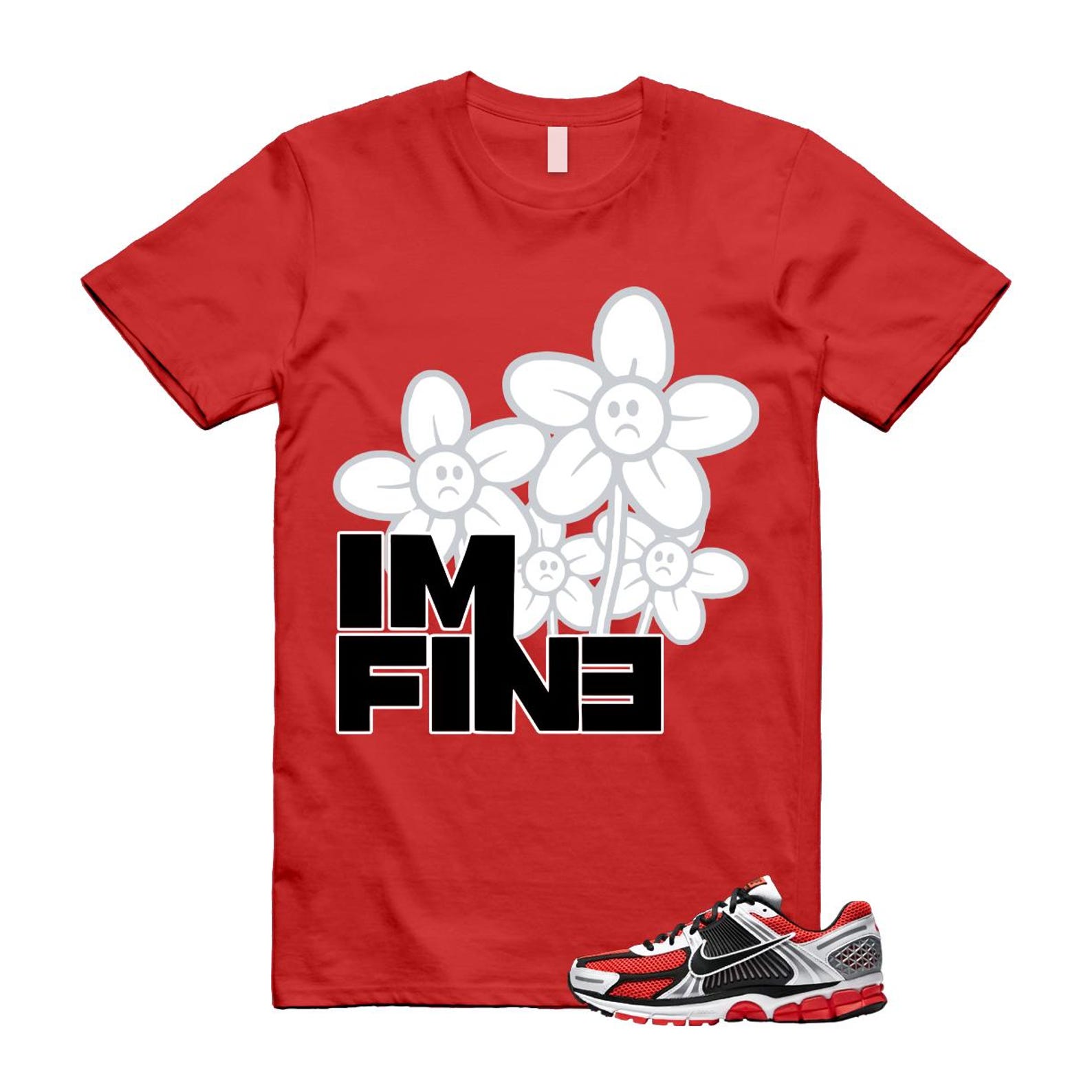 Zoom Vomero 5 Bright Crimson Silver Black White T Shirt Match FINE T-Shirt, Sneaker Match Tee
