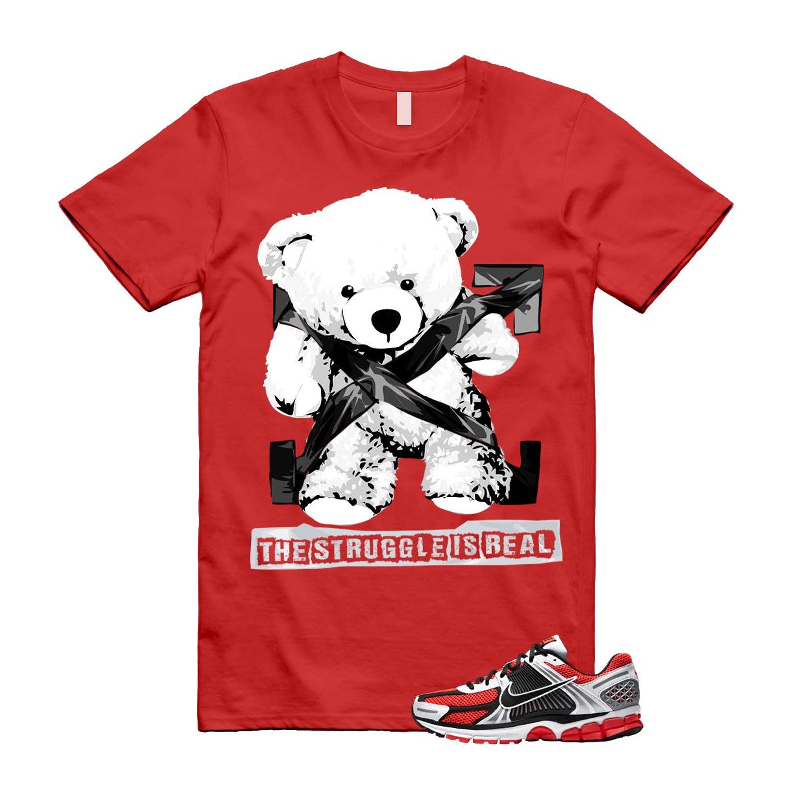 Zoom Vomero 5 Bright Crimson Silver Black White T Shirt Match STRUG T-Shirt, Sneaker Match Tee