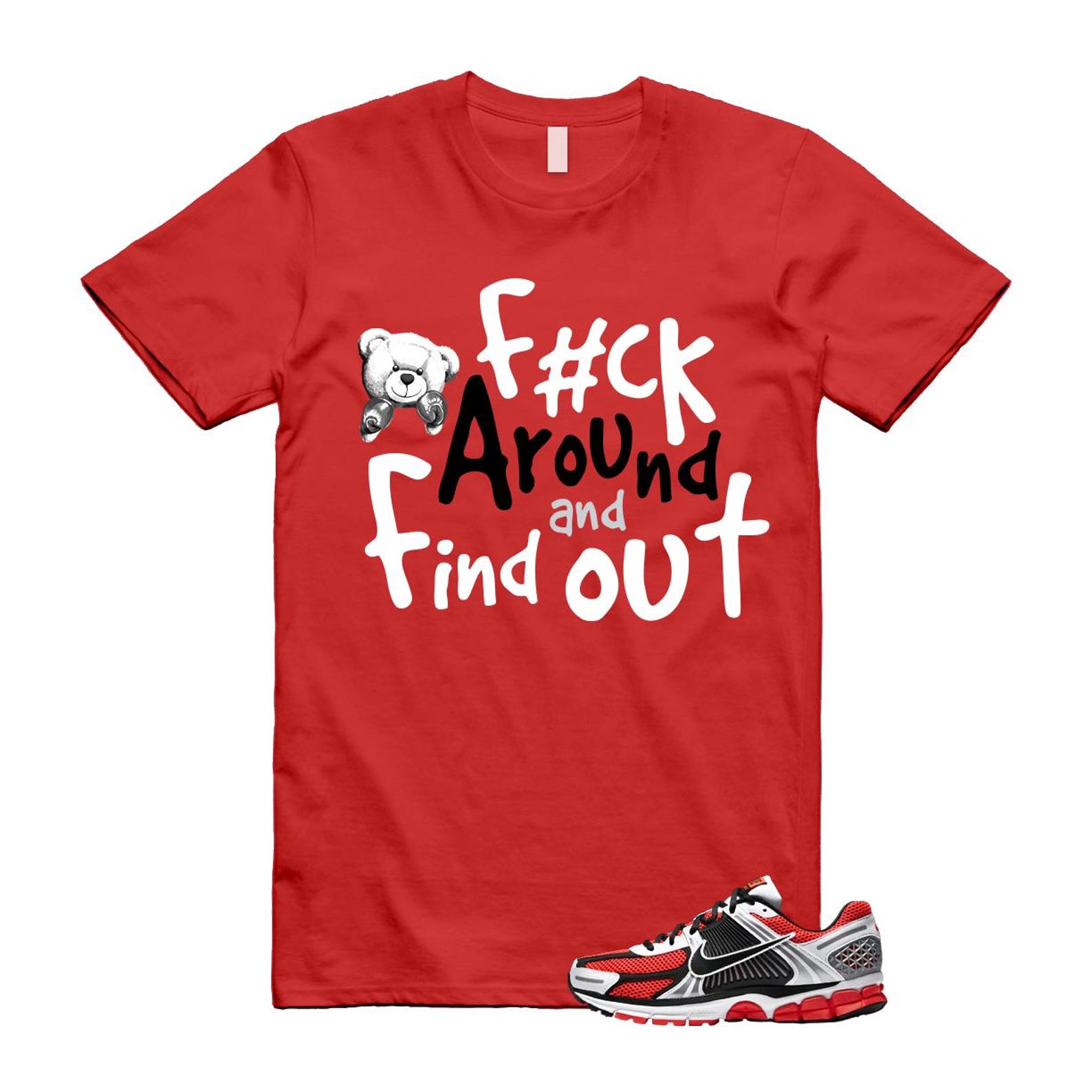 Zoom Vomero 5 Bright Crimson Silver Black White T Shirt Match FCK T-Shirt, Sneaker Match Tee