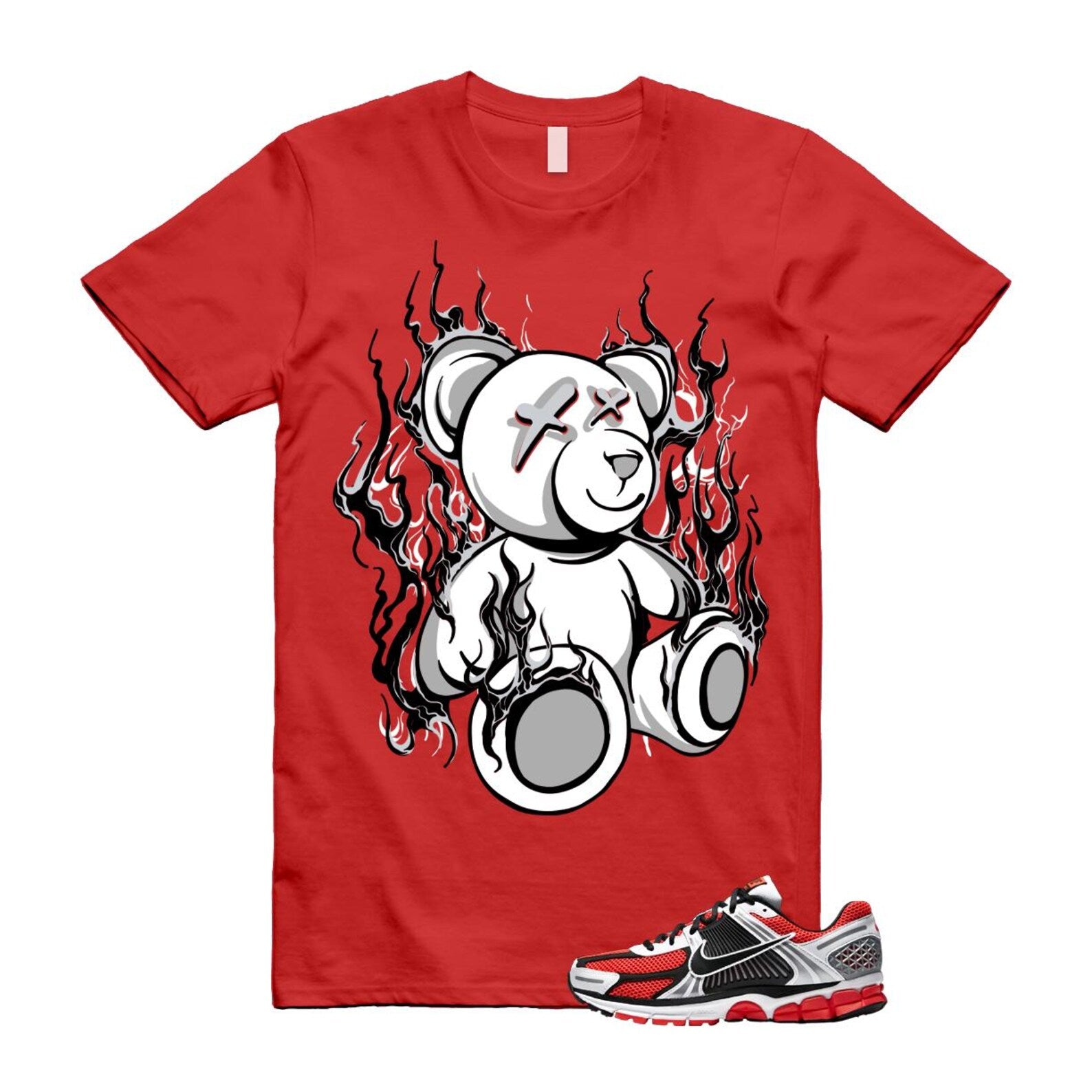 Zoom Vomero 5 Bright Crimson Silver Black White T Shirt Match LIT T-Shirt, Sneaker Match Tee