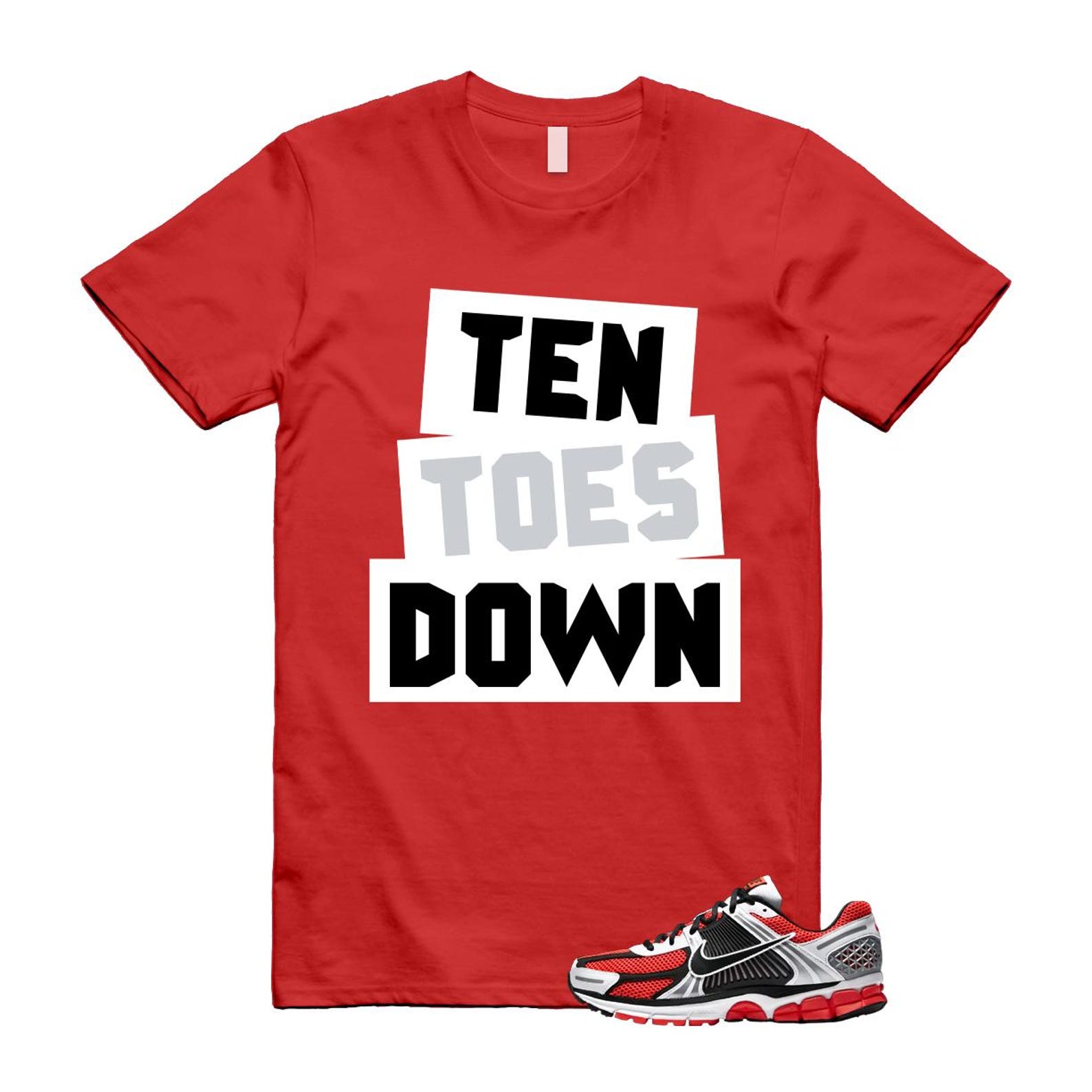 Zoom Vomero 5 Bright Crimson Silver Black White T Shirt Match TTD T-Shirt, Sneaker Match Tee