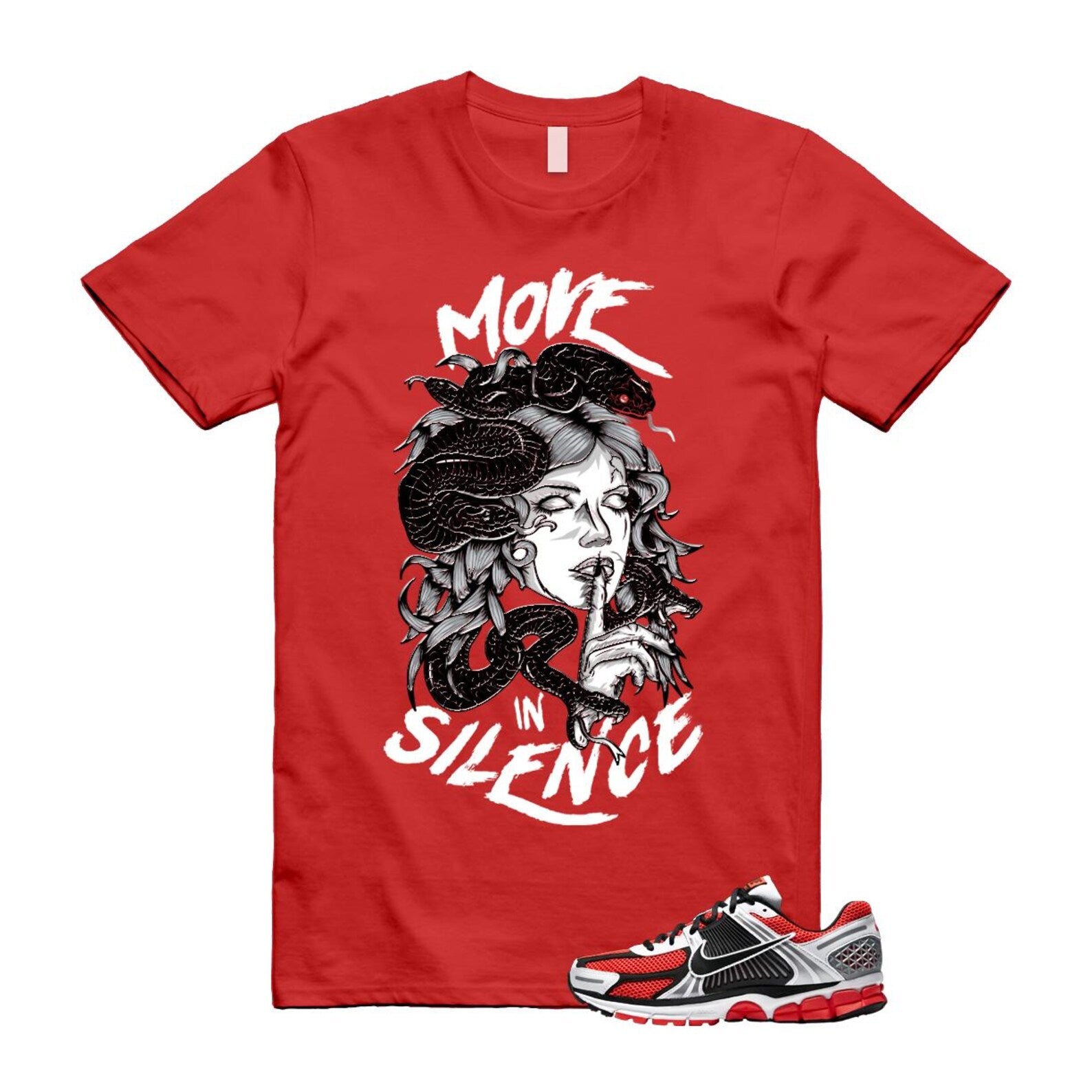 Zoom Vomero 5 Bright Crimson Silver Black White T Shirt Match MIS T-Shirt, Sneaker Match Tee