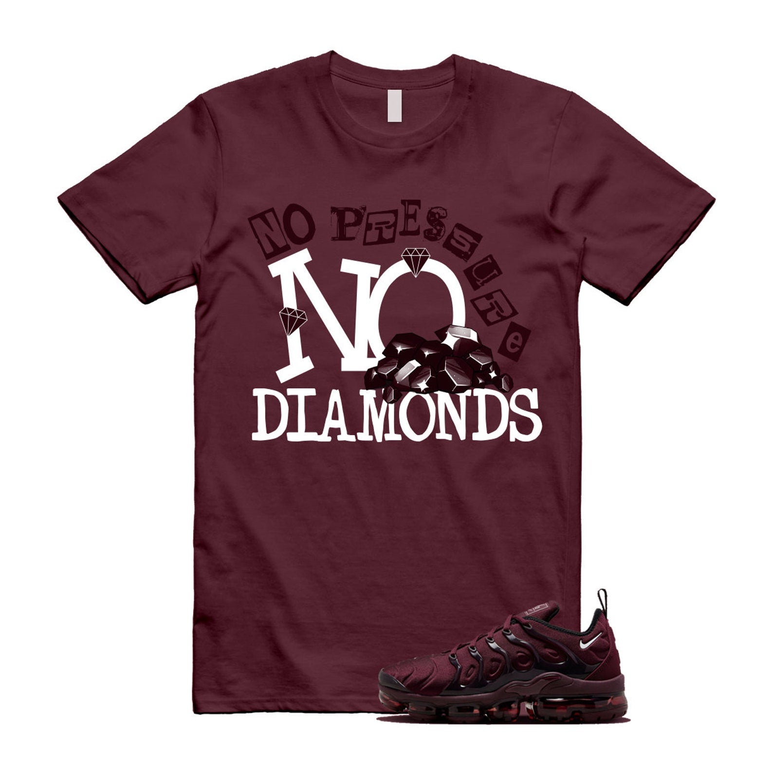 VaporMax Night Maroon Burgundy Cedar White Black Plus Air T Shirt Match DIAMOND ,FN6850-681 T-Shirt, Sneaker Match Tee