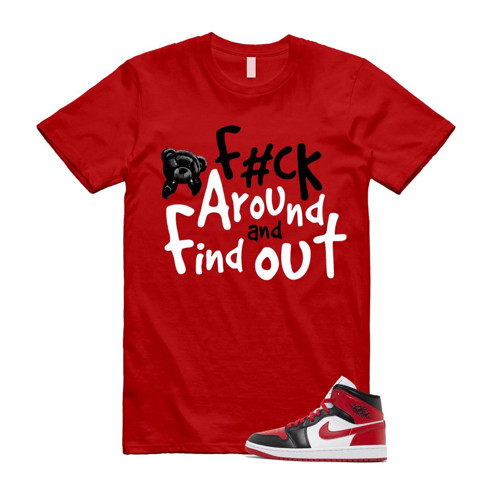1 Alternate Bred Toe Gym Red Black White Mid T Shirt Match FCK ,BQ6472-079 T-Shirt, Sneaker Match Tee