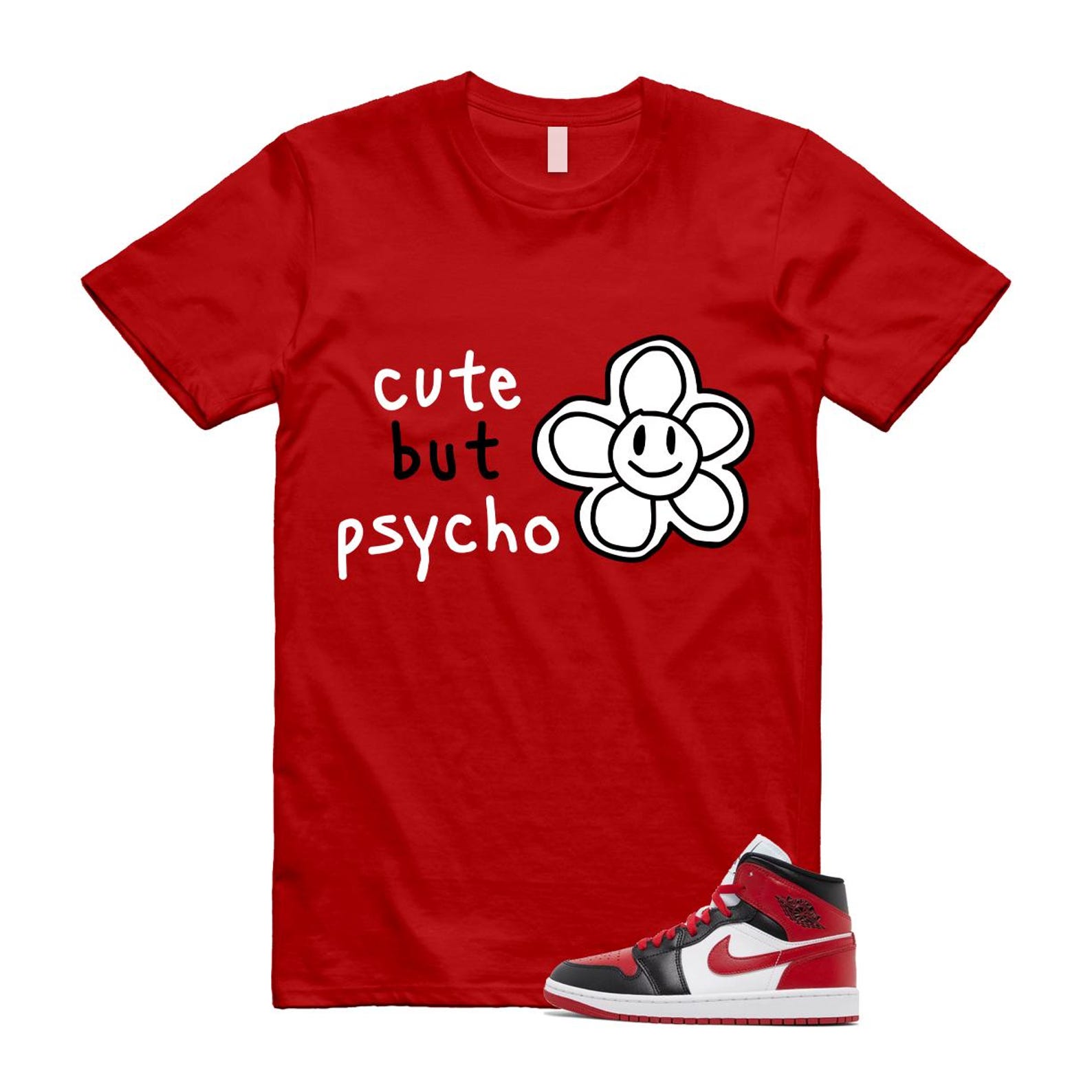 1 Alternate Bred Toe Gym Red Black White Mid T Shirt Match PSYCHO ,BQ6472-079 T-Shirt, Sneaker Match Tee