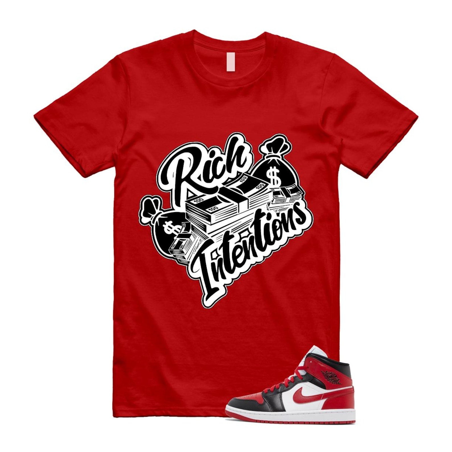 1 Alternate Bred Toe Gym Red Black White Mid T Shirt Match RICH ,BQ6472-079 T-Shirt, Sneaker Match Tee