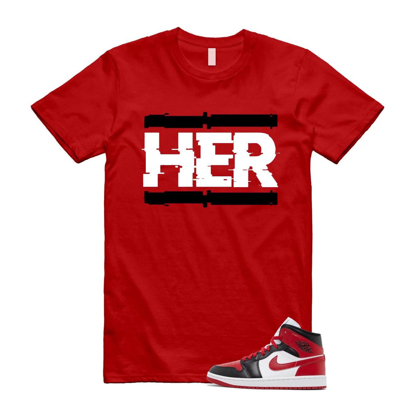 1 Alternate Bred Toe Gym Red Black White Mid T Shirt Match HER ,BQ6472-079 T-Shirt, Sneaker Match Tee