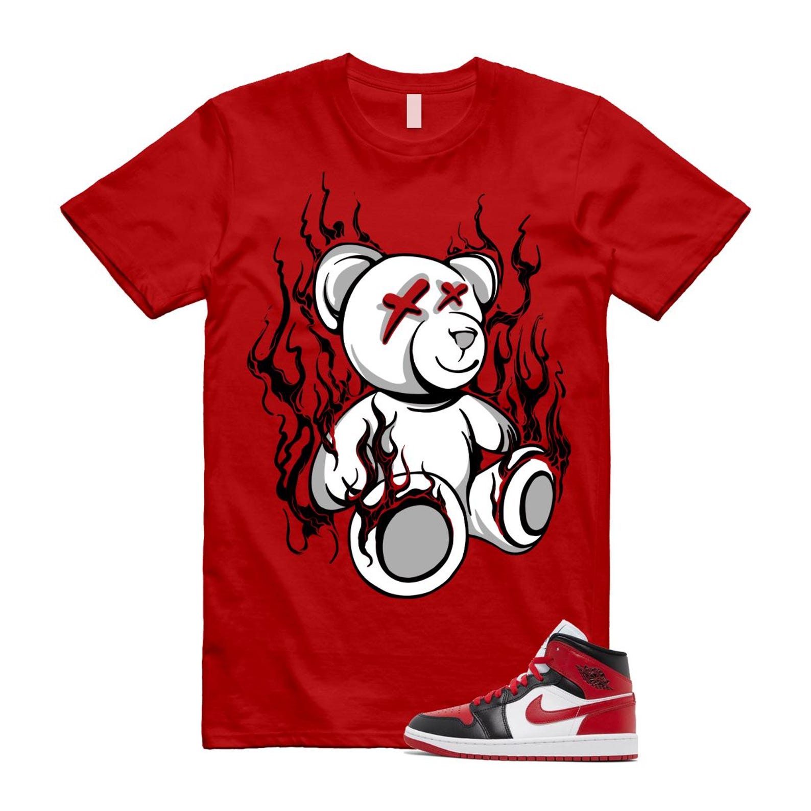 1 Alternate Bred Toe Gym Red Black White Mid T Shirt Match LIT ,BQ6472-079 T-Shirt, Sneaker Match Tee