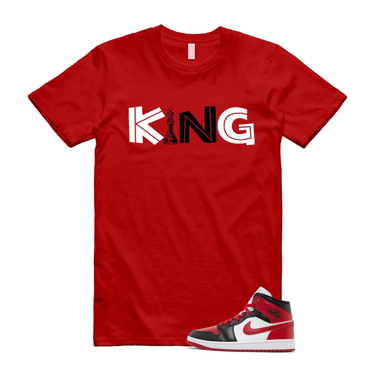 1 Alternate Bred Toe Gym Red Black White Mid T Shirt Match KING ,BQ6472-079 T-Shirt, Sneaker Match Tee
