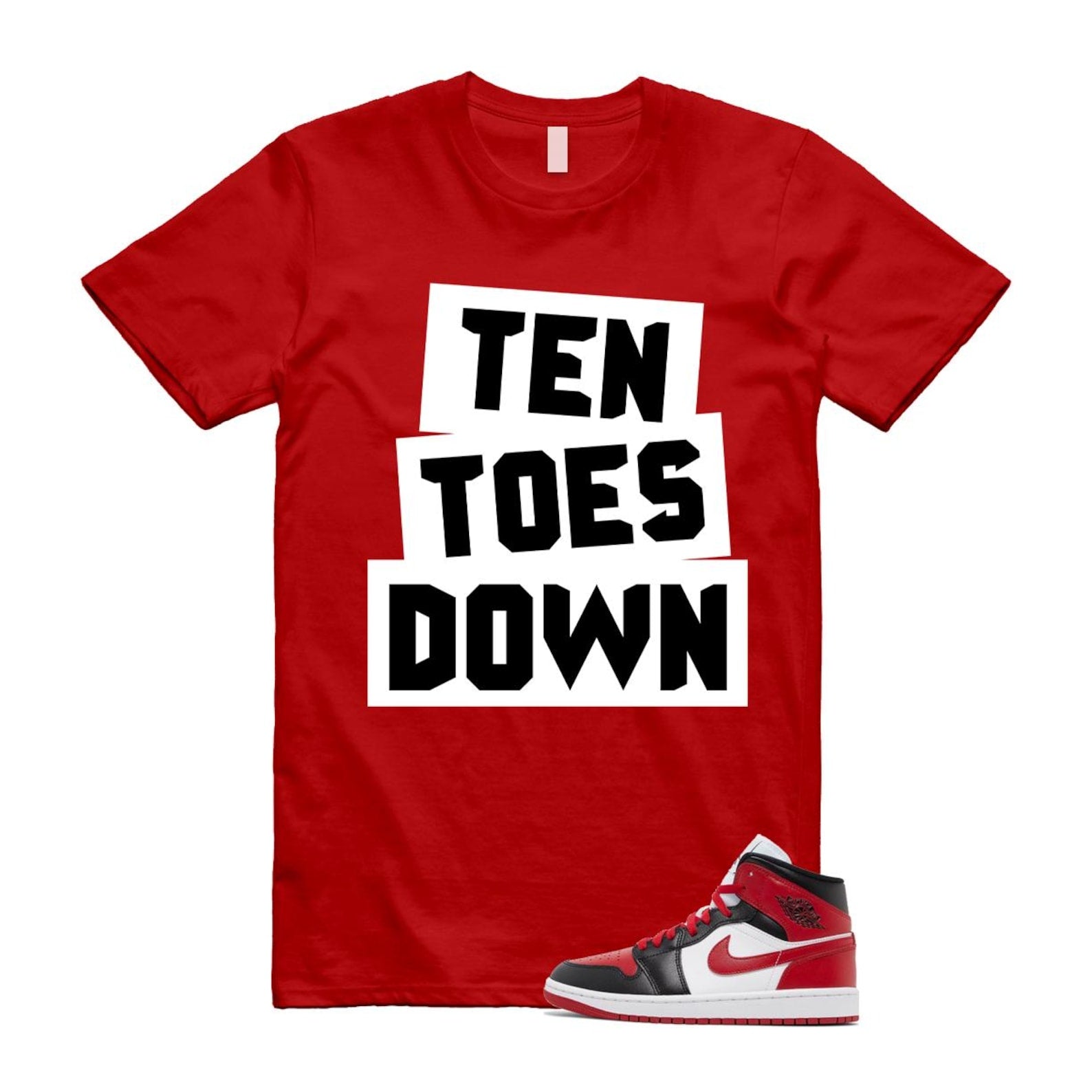 1 Alternate Bred Toe Gym Red Black White Mid T Shirt Match TTD ,BQ6472-079 T-Shirt, Sneaker Match Tee