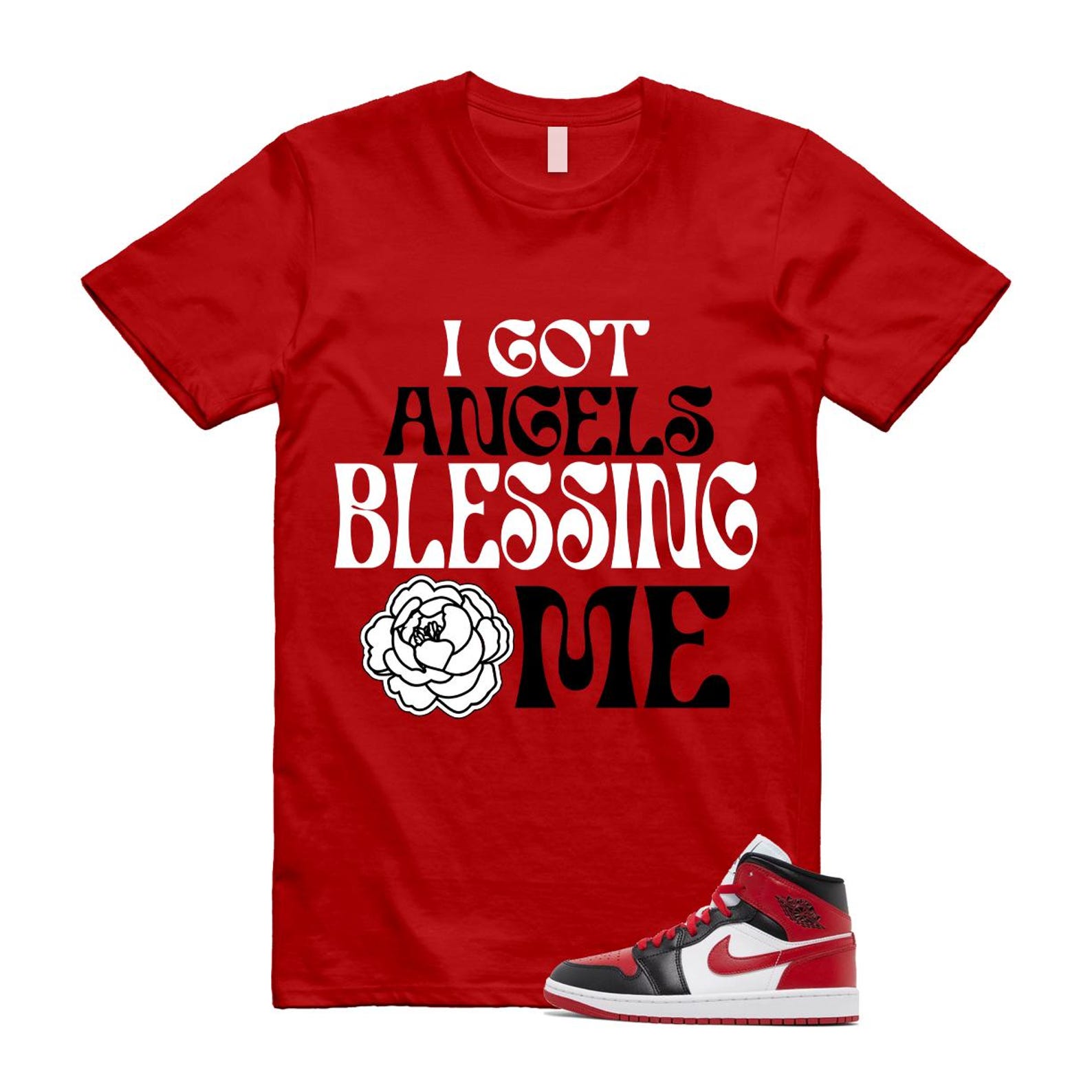 1 Alternate Bred Toe Gym Red Black White Mid T Shirt Match ANGELS ,BQ6472-079 T-Shirt, Sneaker Match Tee
