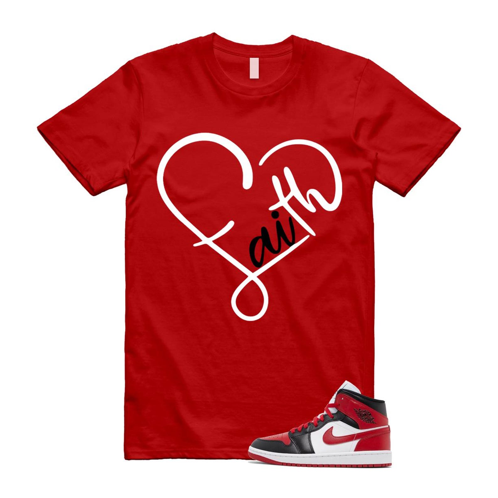 1 Alternate Bred Toe Gym Red Black White Mid T Shirt Match FAITH ,BQ6472-079 T-Shirt, Sneaker Match Tee