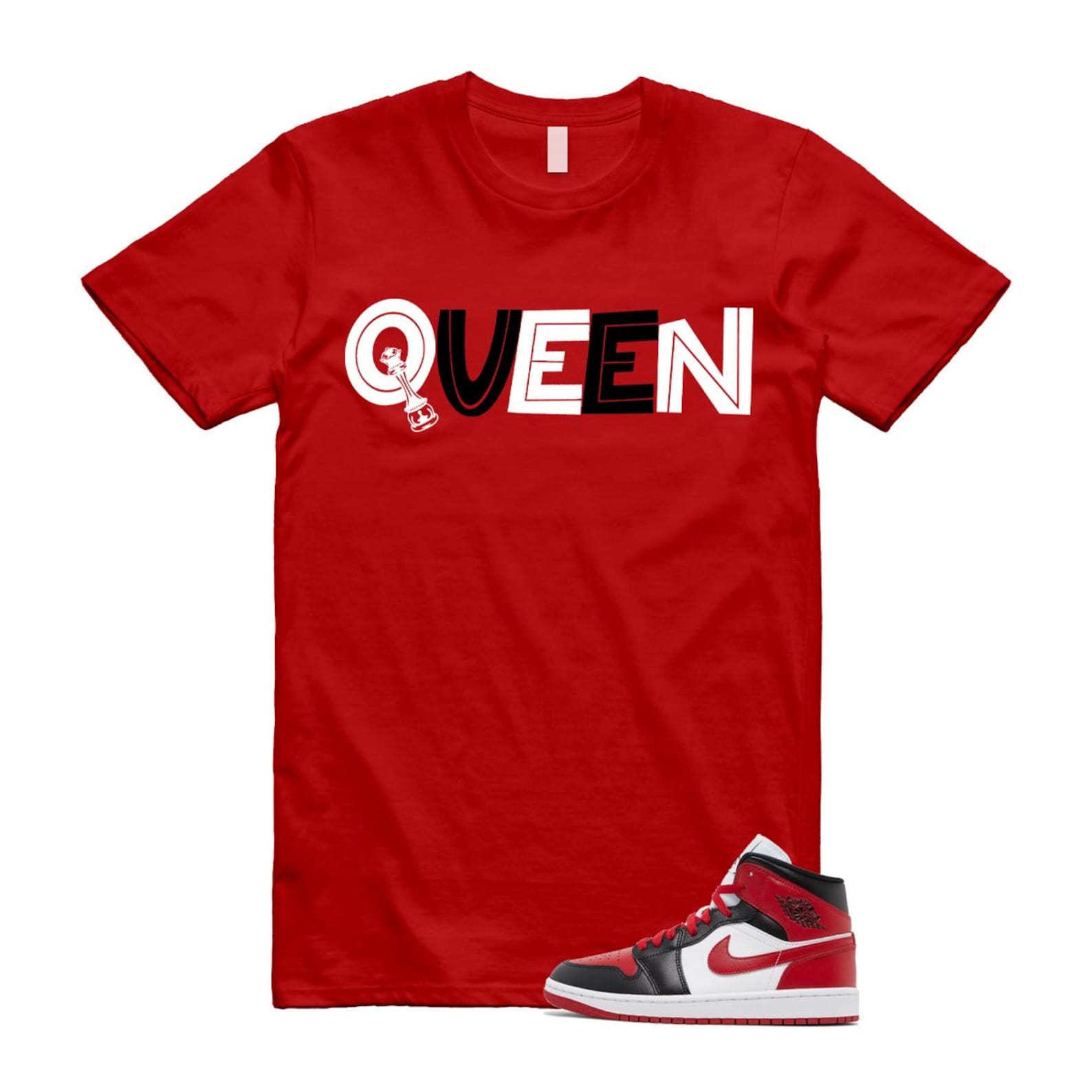 1 Alternate Bred Toe Gym Red Black White Mid T Shirt Match QUEEN ,BQ6472-079 T-Shirt, Sneaker Match Tee