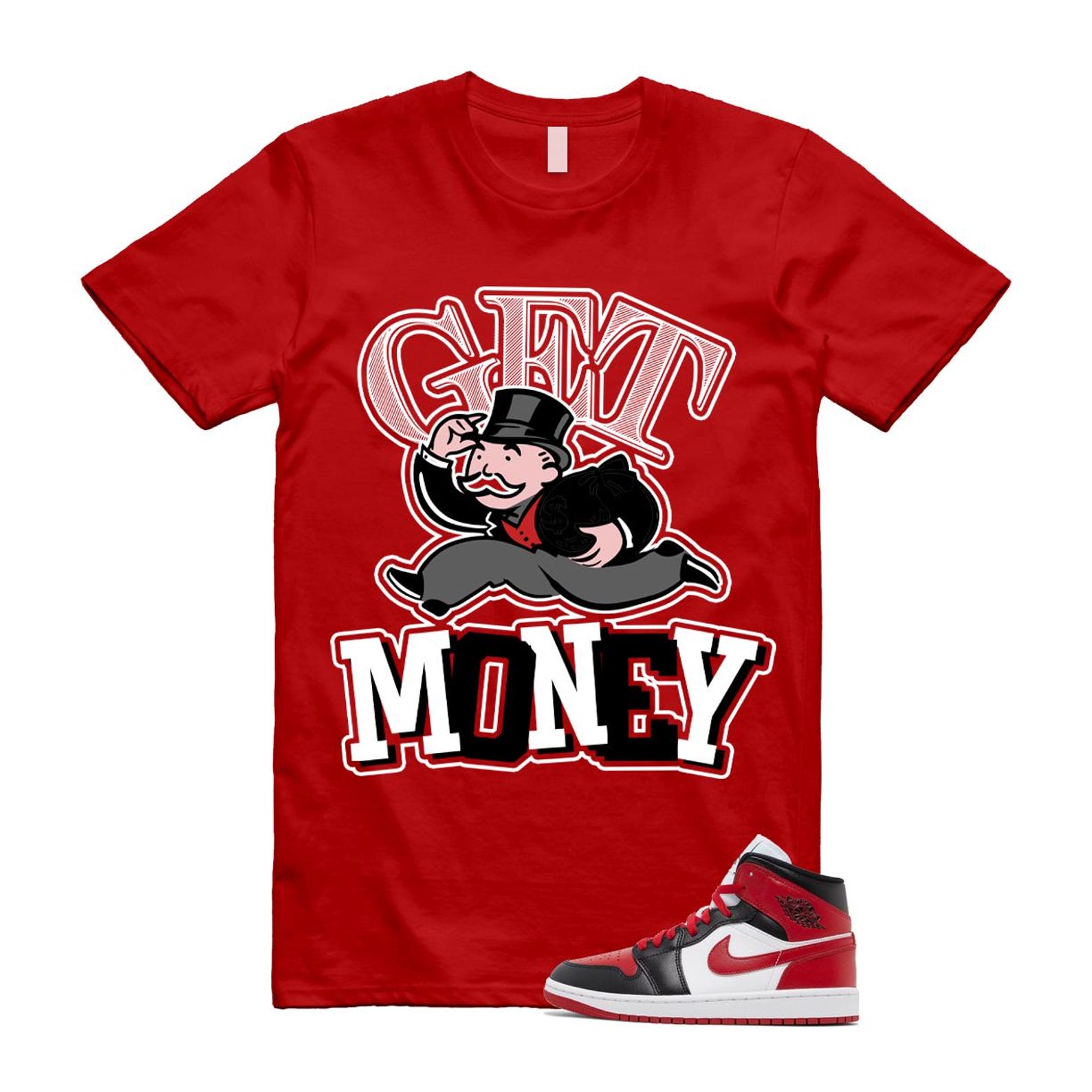 1 Alternate Bred Toe Gym Red Black White Mid T Shirt Match GM ,BQ6472-079 T-Shirt, Sneaker Match Tee