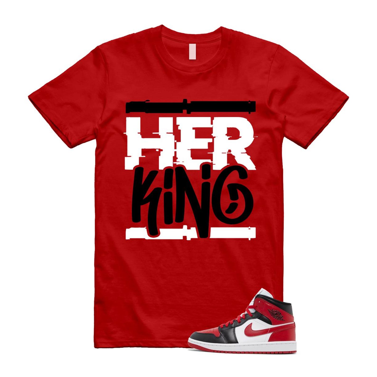 1 Alternate Bred Toe Gym Red Black White Mid T Shirt Match HK ,BQ6472-079 T-Shirt, Sneaker Match Tee