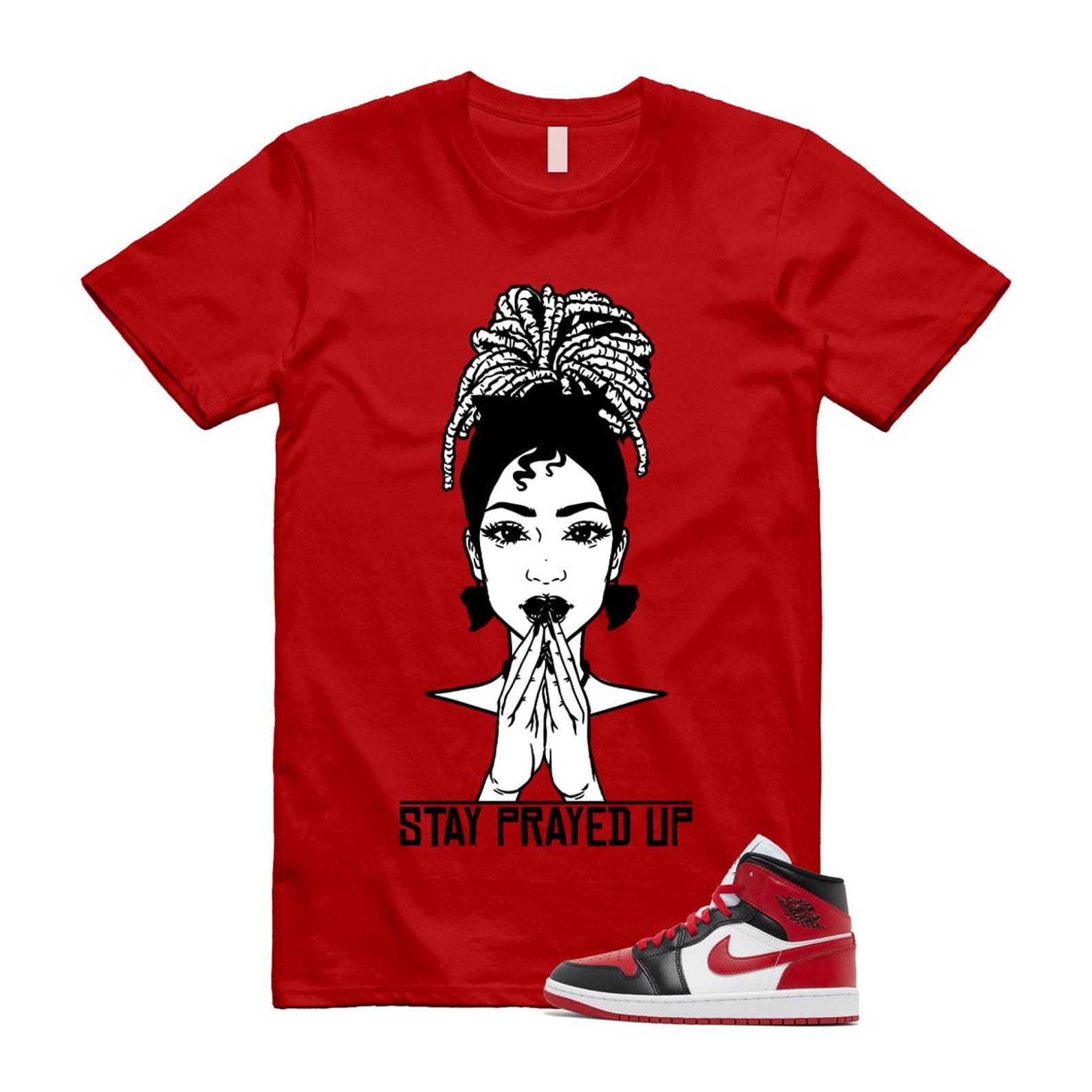 1 Alternate Bred Toe Gym Red Black White Mid T Shirt Match PRAY ,BQ6472-079 T-Shirt, Sneaker Match Tee