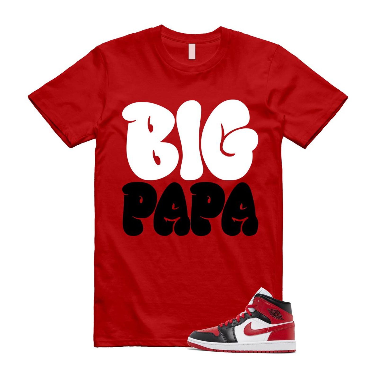 1 Alternate Bred Toe Gym Red Black White Mid T Shirt Match PAPA ,BQ6472-079 T-Shirt, Sneaker Match Tee