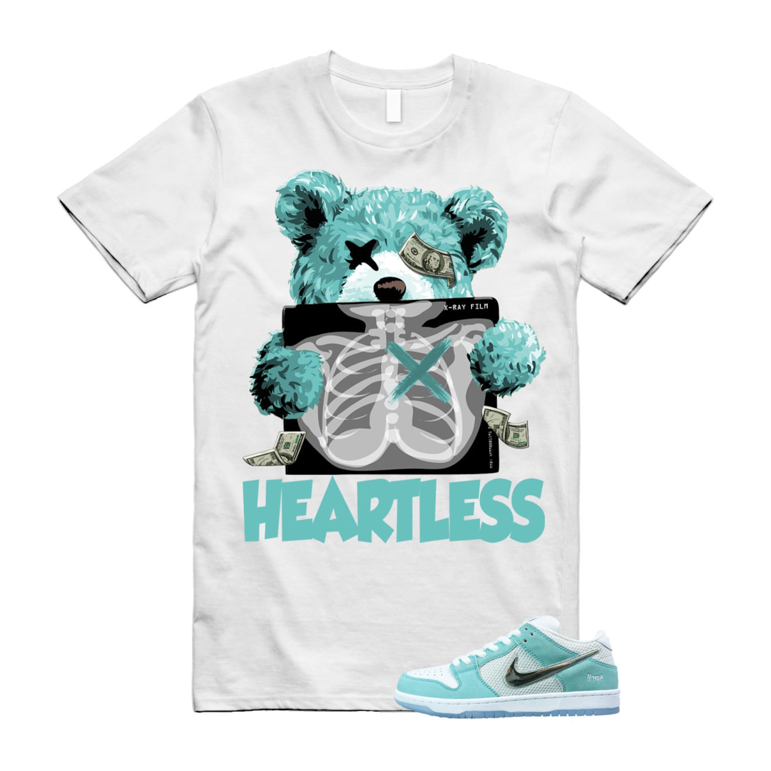 Dunk April Skateboards SB Turbo Green Metallic Silver T Shirt Match HEART T-Shirt, Sneaker Match Tee