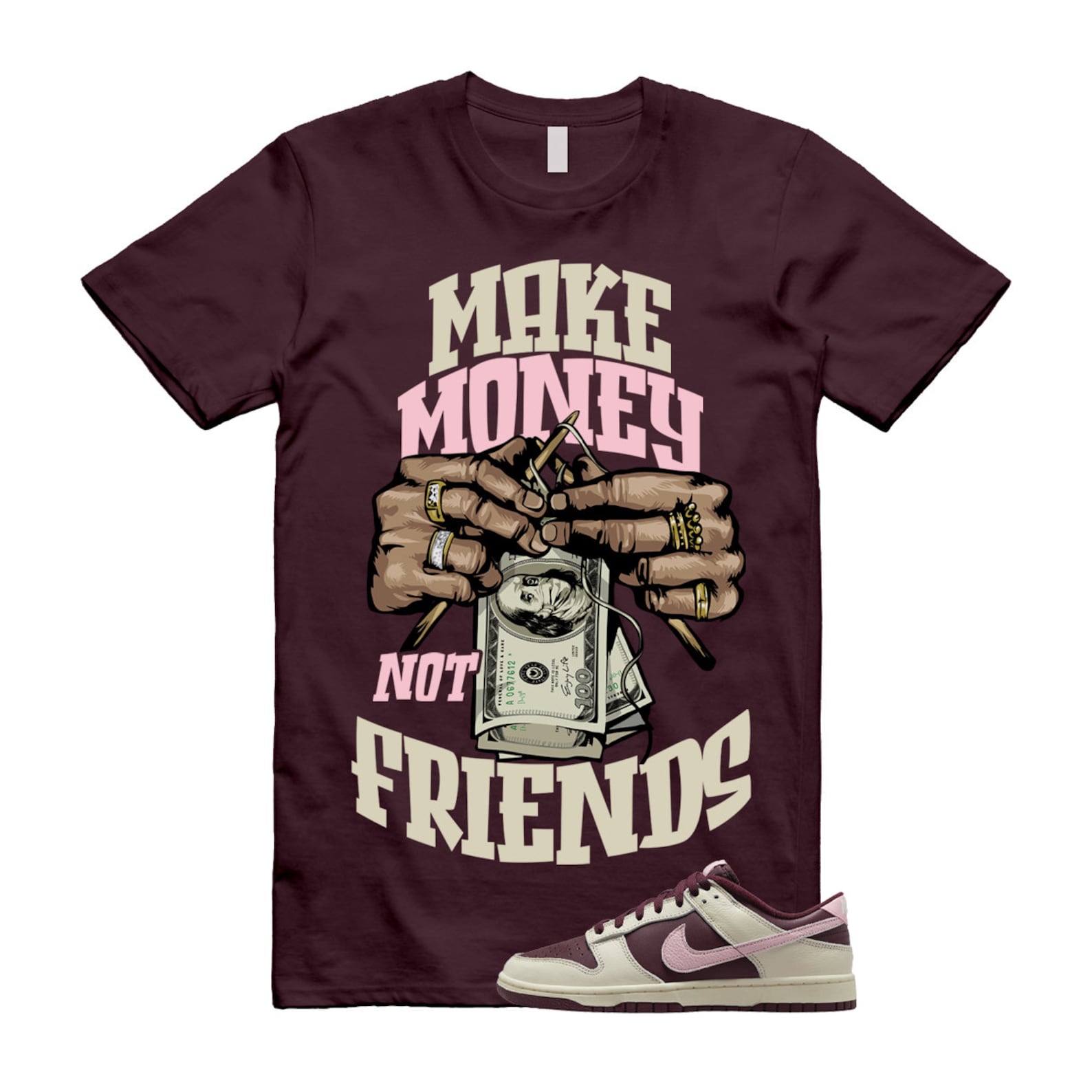 MM T Shirt to match Dunk Low Valentine’s Day Pale Ivory Medium Soft Pink Night Maroon Retro PRM T-Shirt, Sneaker Match Tee