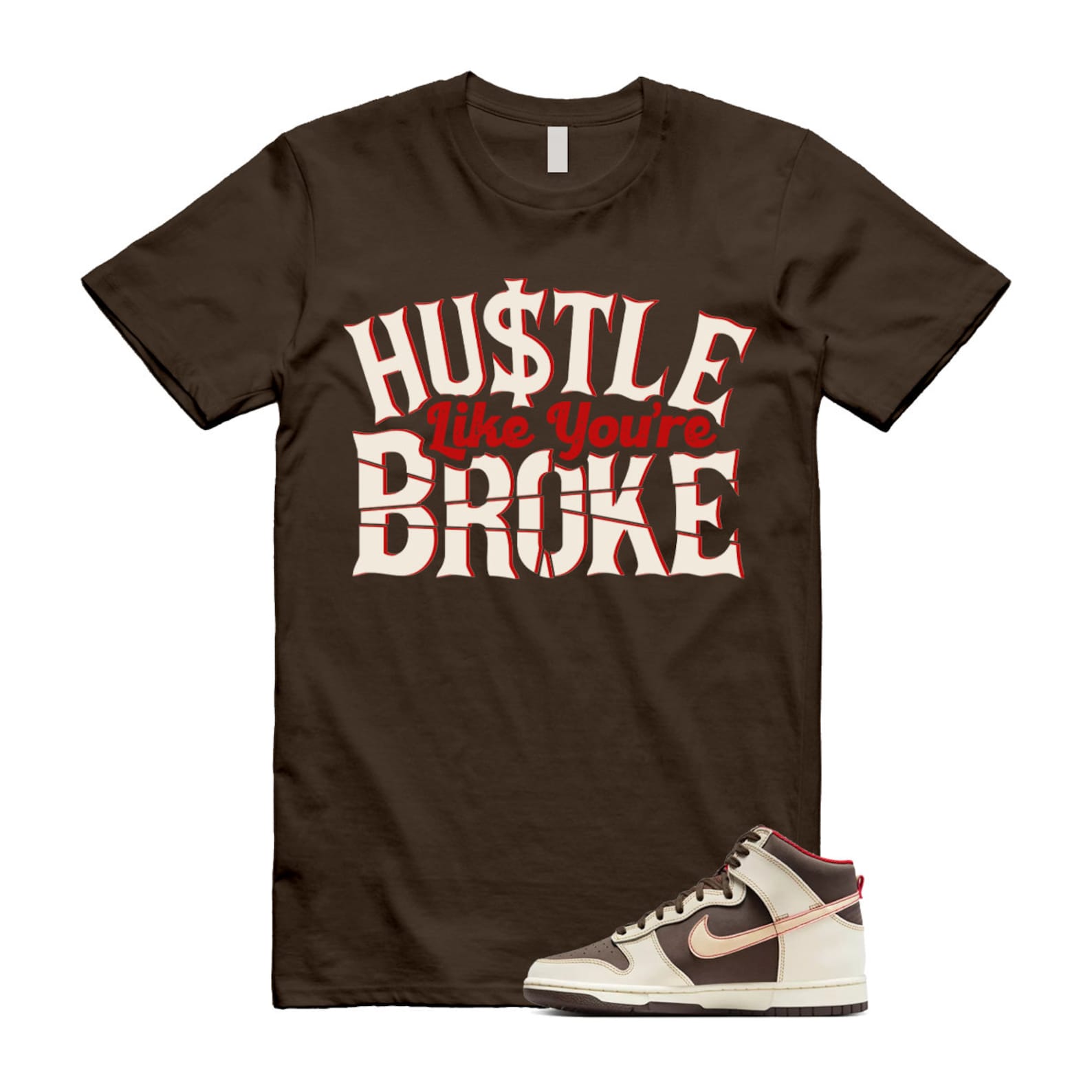 Dunk Baroque Brown Sesame Coconut Milk Mystic Red High T Shirt Match BROKE ,DB2179-200 T-Shirt, Sneaker Match Tee