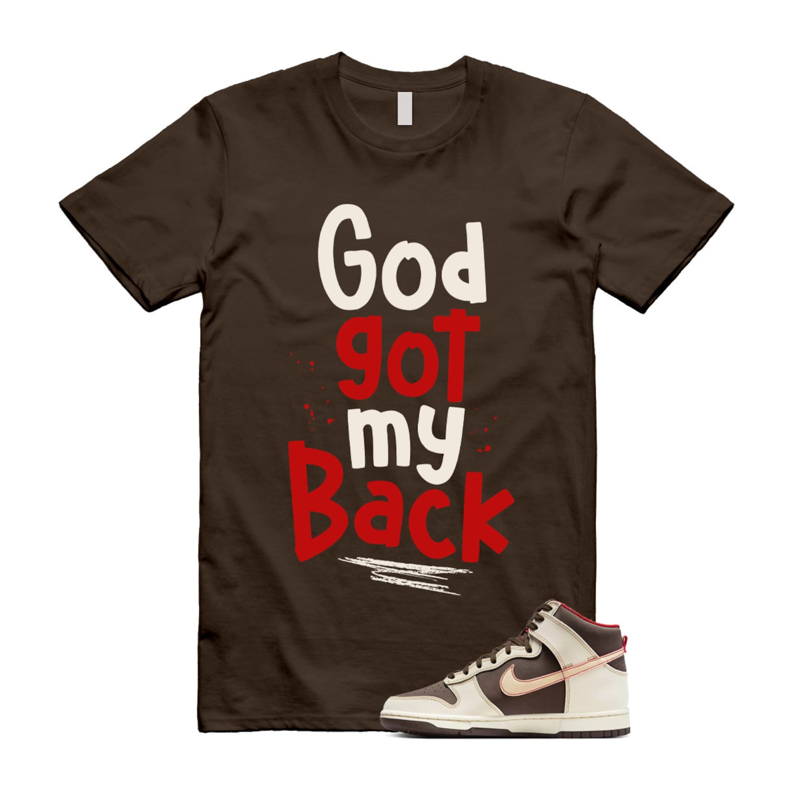 Dunk Baroque Brown Sesame Coconut Milk Mystic Red High T Shirt Match GOD ,DB2179-200 T-Shirt, Sneaker Match Tee