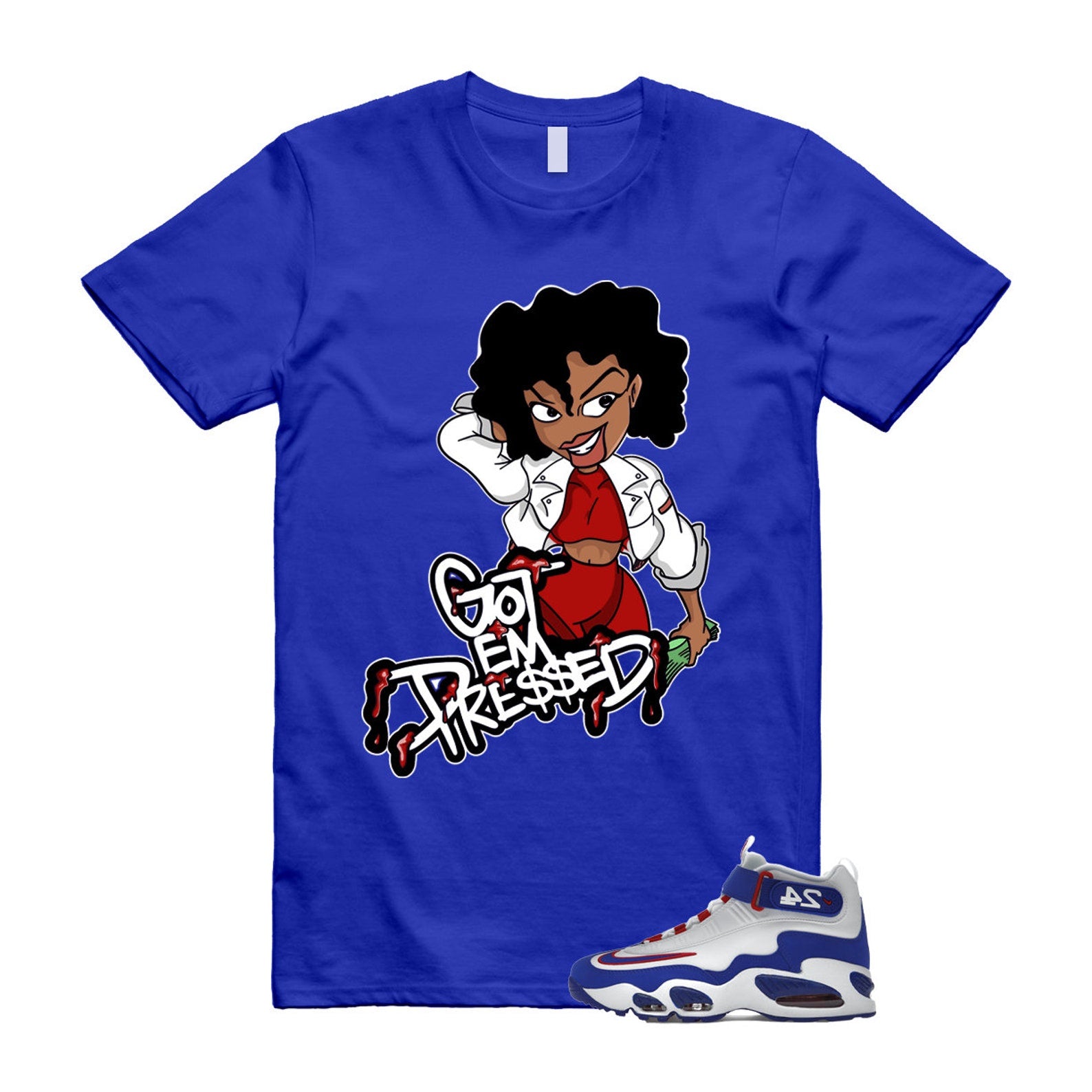 Air Griffey Max 1 USA White Blue Red 24 T Shirt Match PRESSED ,DX3723-100 T-Shirt, Sneaker Match Tee