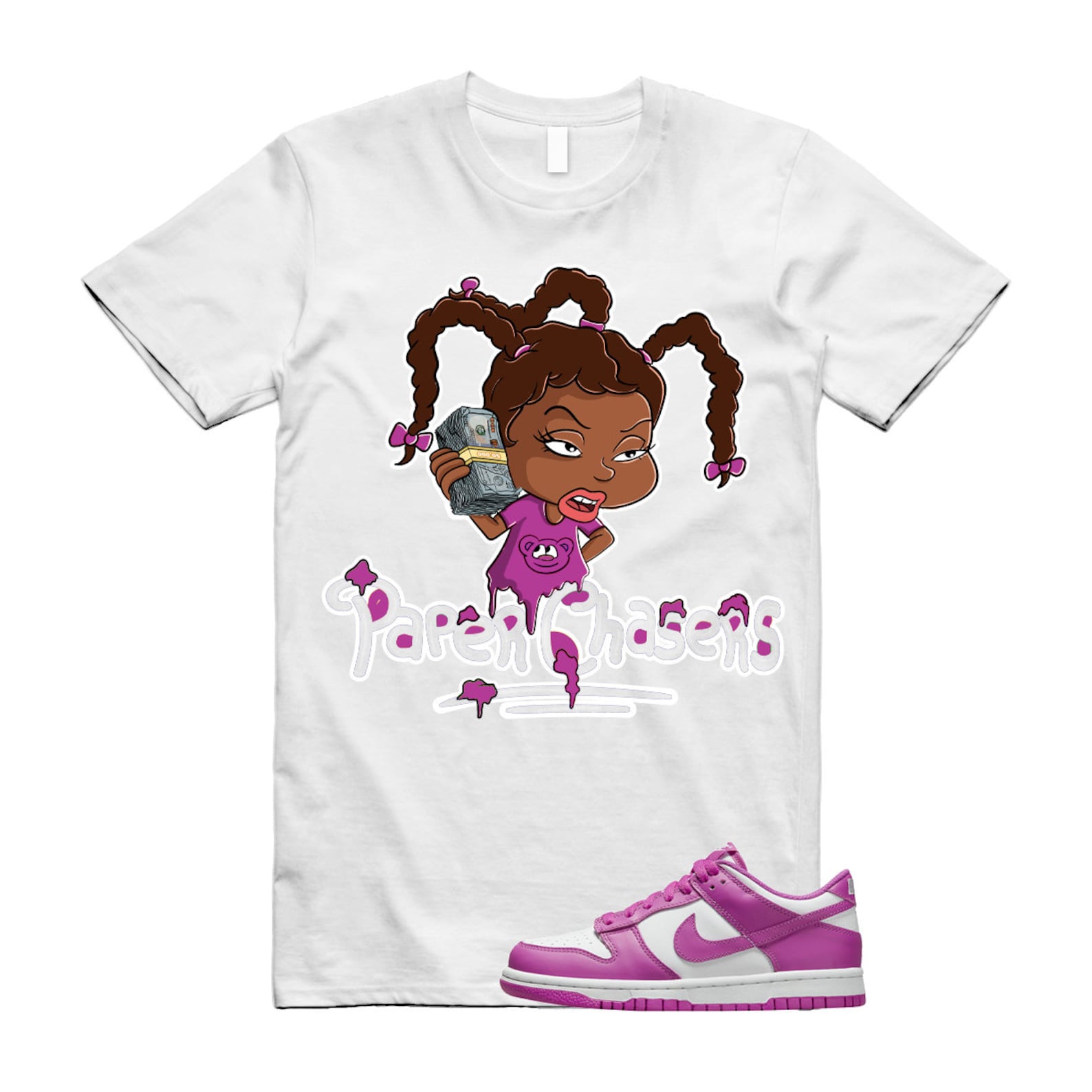 PC T Shirt to match N Dunk Low GS Active Fuchsia White Kids ,FJ0704-100 T-Shirt, Sneaker Match Tee