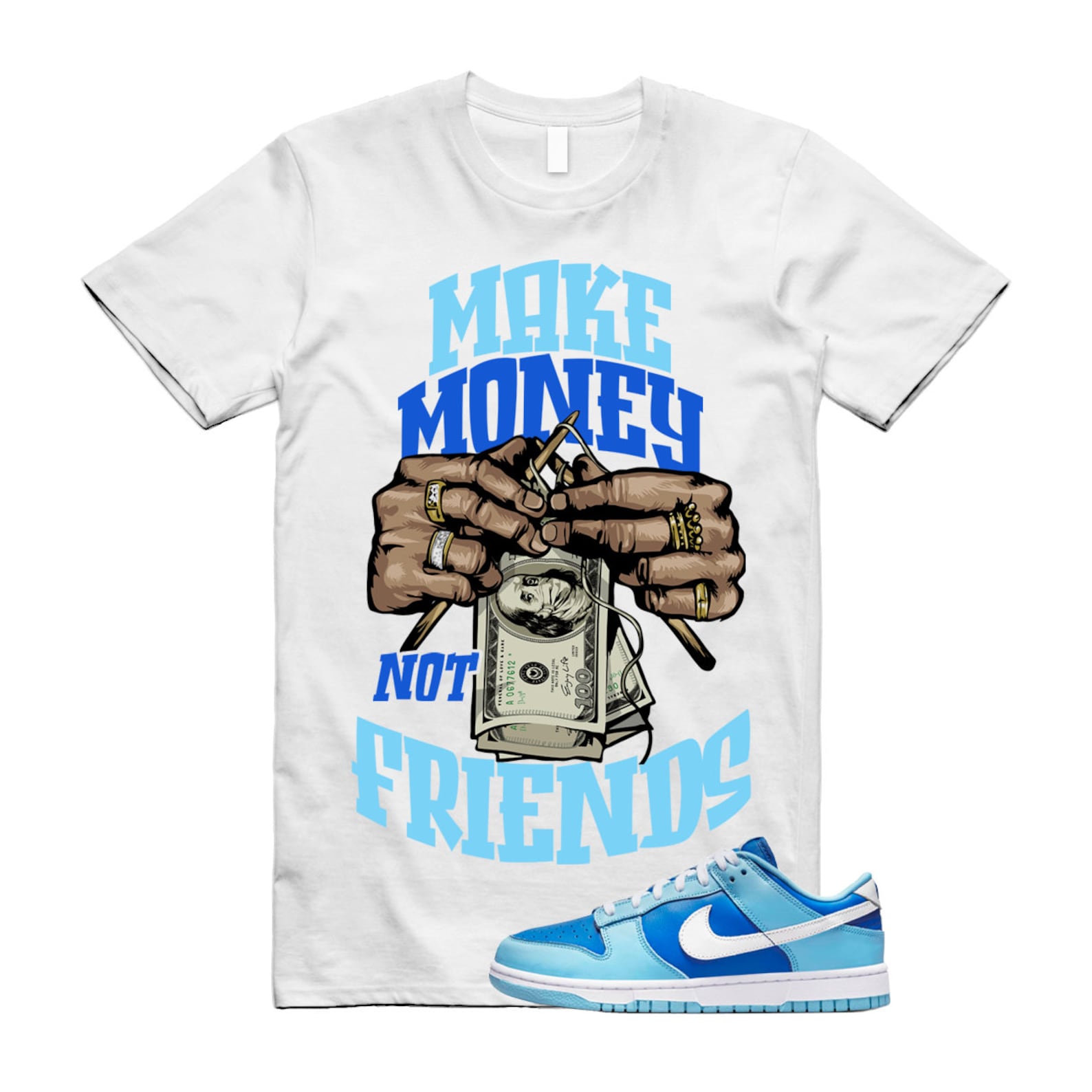 White MM T Shirt to match Dunk Low Argon Blue Flash Marina Dutch UNC University VaporMax Plus Chill ,DJ6188-400 T-Shirt, Sneaker Match Tee