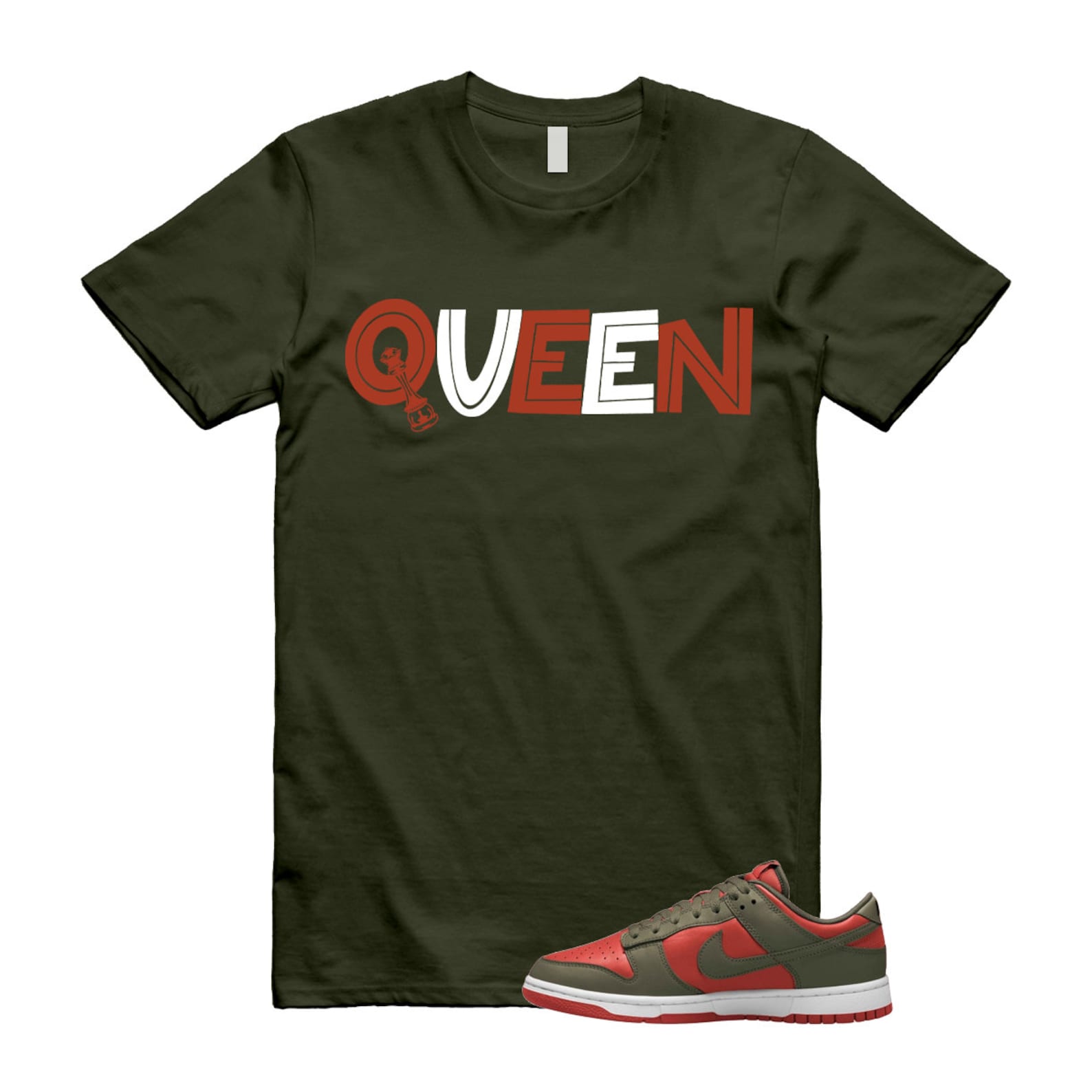 Dunk Mystic Red Cargo Khaki White Low T Shirt Match QUEEN ,DV0833-600 T-Shirt, Sneaker Match Tee