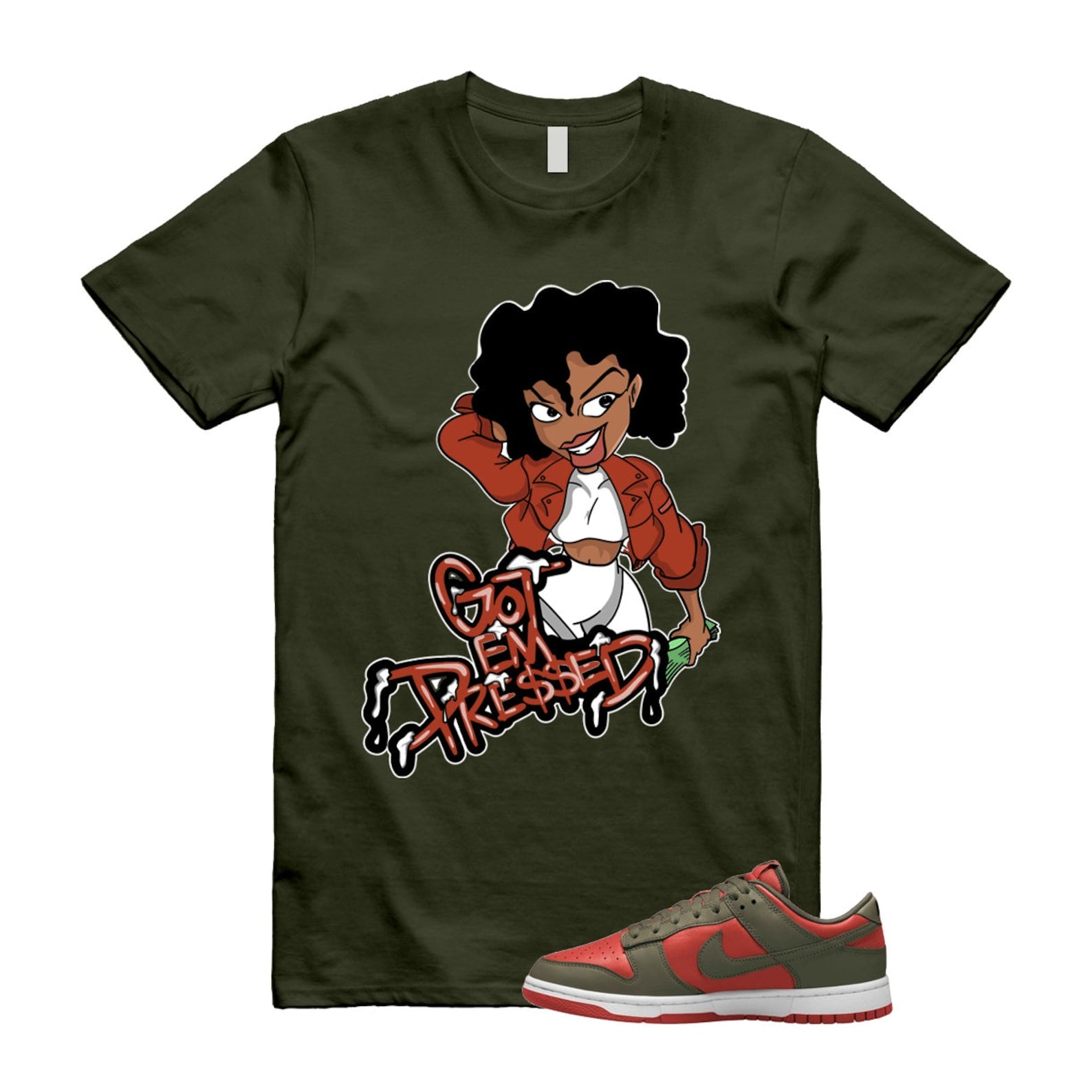 Dunk Mystic Red Cargo Khaki White Low T Shirt Match PRESSED ,DV0833-600 T-Shirt, Sneaker Match Tee