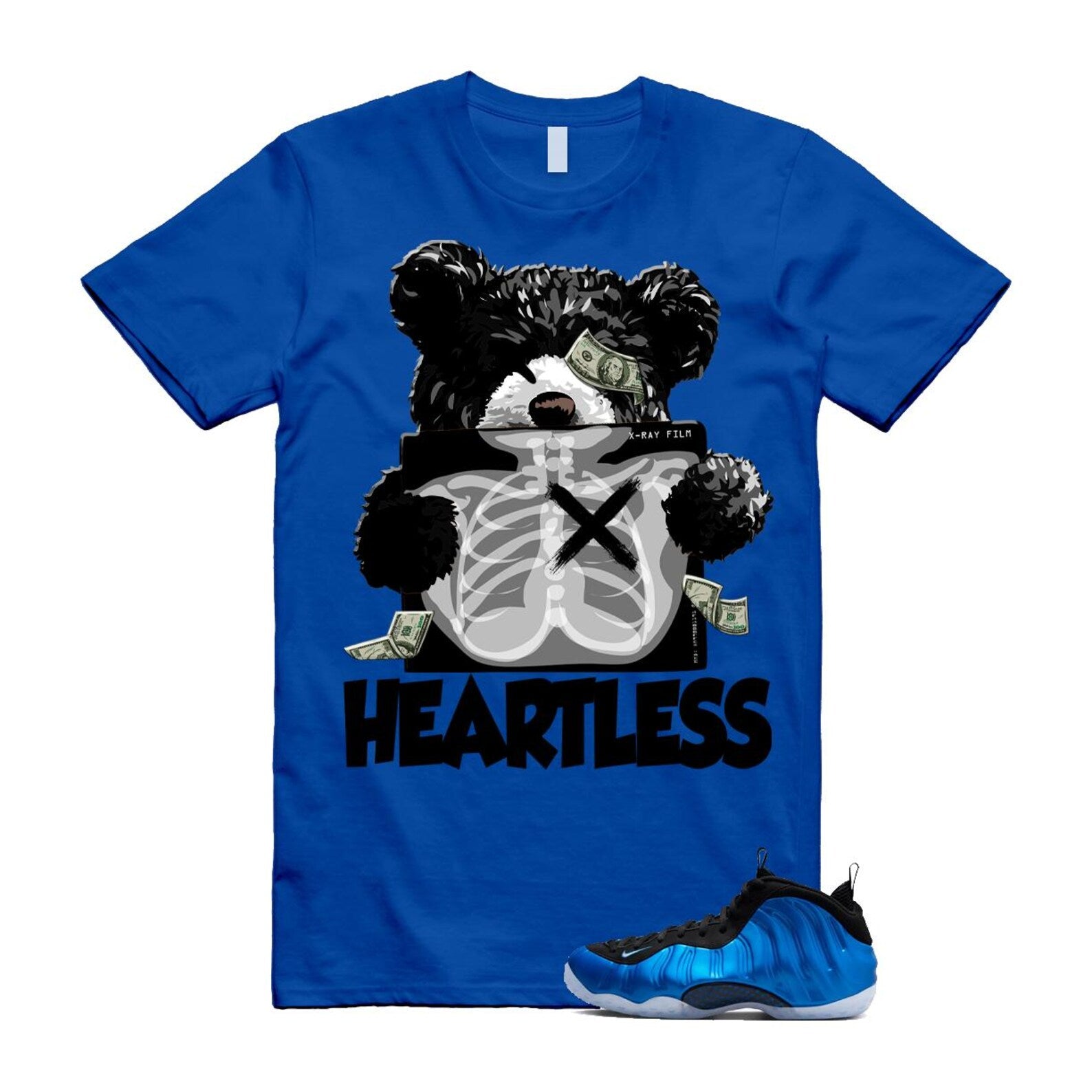Foamposite Royal International Blue One Air White Black Clear T Shirt Match HEART ,FQ8181-511 T-Shirt, Sneaker Match Tee