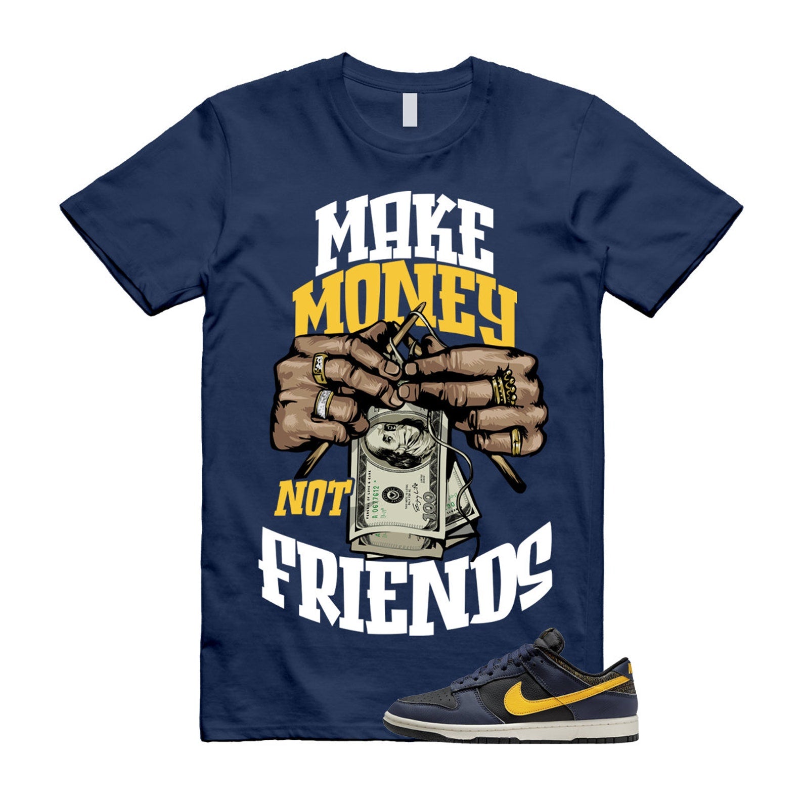 Dunk Vintage Michigan Midnight Navy Sail Black Tour Yellow Low T Shirt Match MM ,FZ4014-010 T-Shirt, Sneaker Match Tee