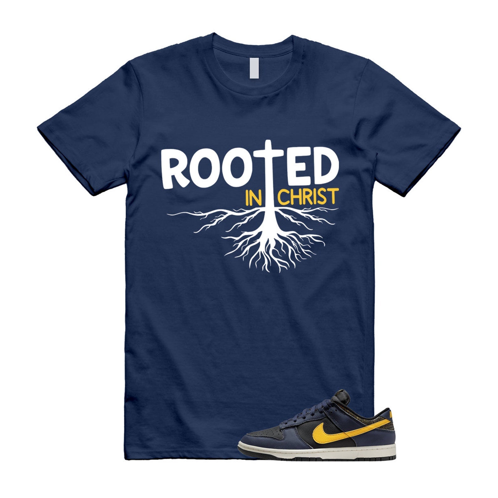 Dunk Vintage Michigan Midnight Navy Sail Black Tour Yellow Low T Shirt Match ROOTED ,FZ4014-010 T-Shirt, Sneaker Match Tee