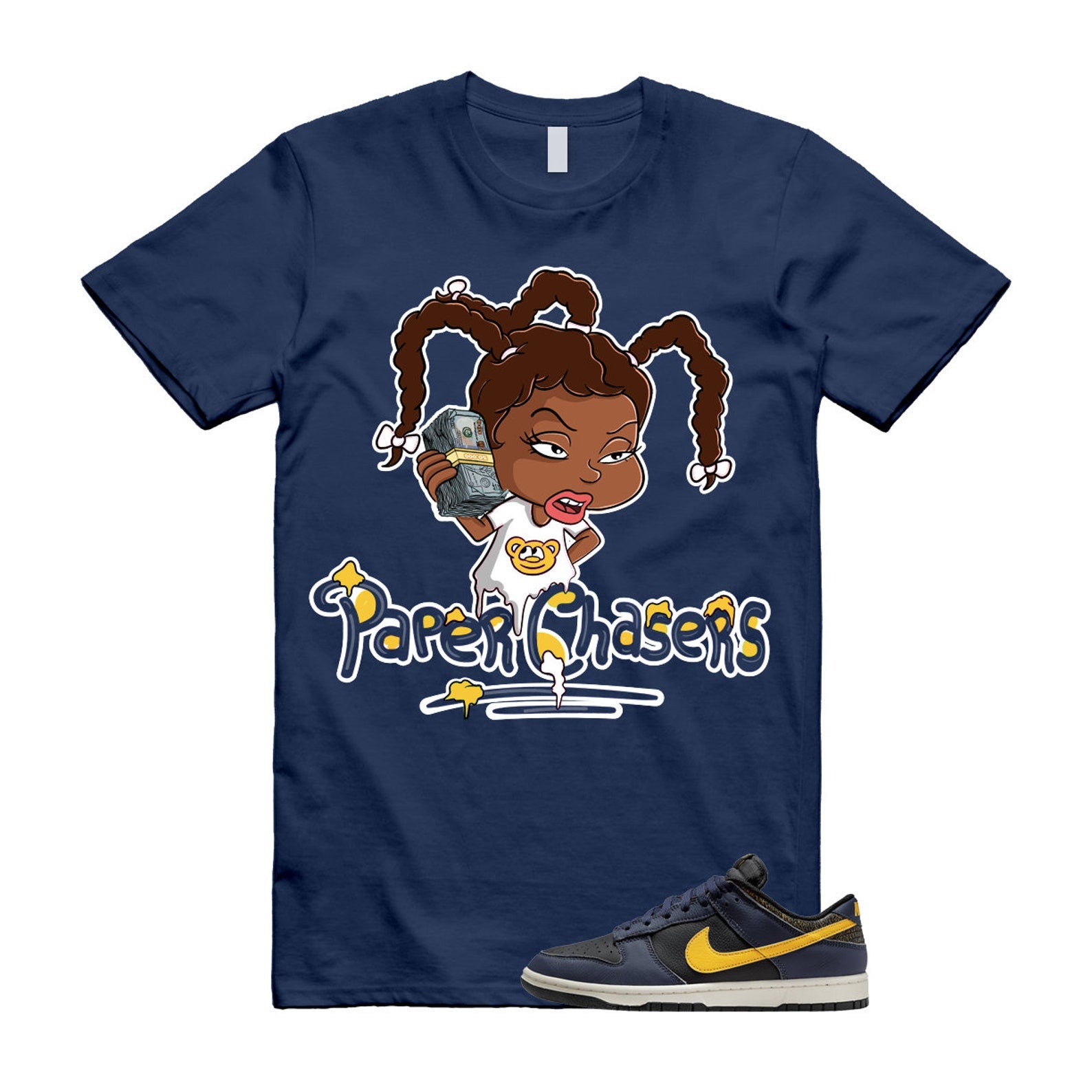 Dunk Vintage Michigan Midnight Navy Sail Black Tour Yellow Low T Shirt Match PC ,FZ4014-010 T-Shirt, Sneaker Match Tee