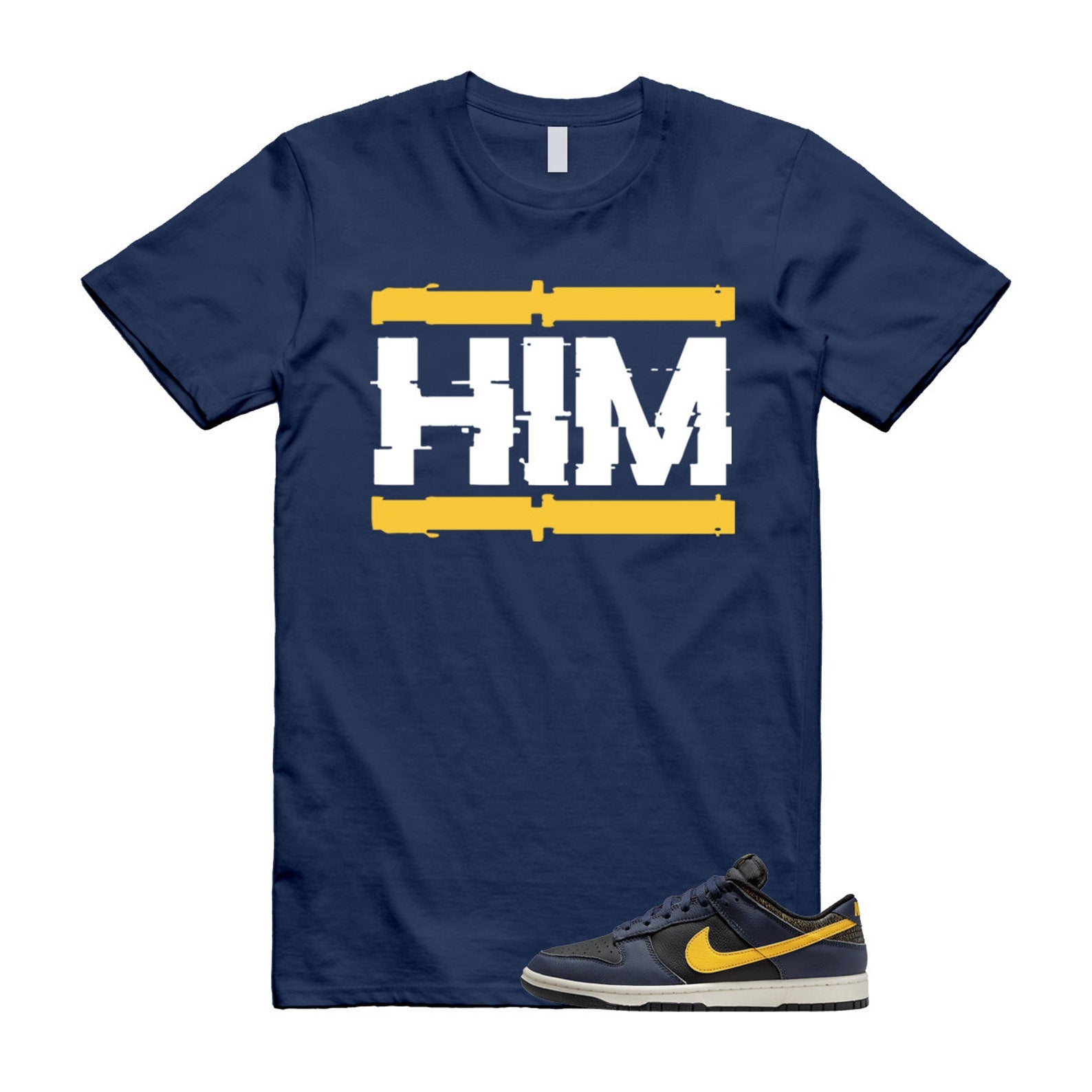 Dunk Vintage Michigan Midnight Navy Sail Black Tour Yellow Low T Shirt Match HIM ,FZ4014-010 T-Shirt, Sneaker Match Tee