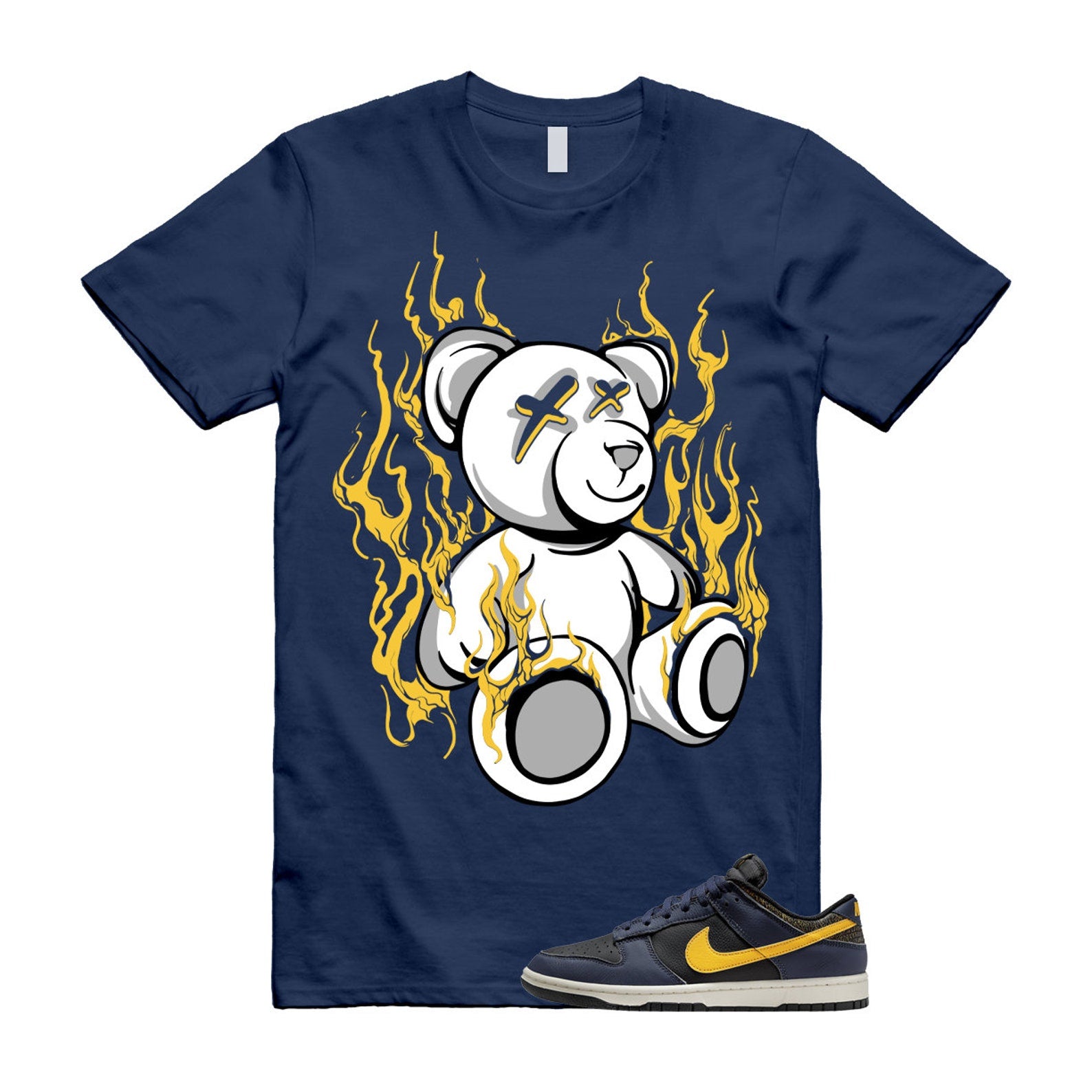 Dunk Vintage Michigan Midnight Navy Sail Black Tour Yellow Low T Shirt Match LIT ,FZ4014-010 T-Shirt, Sneaker Match Tee