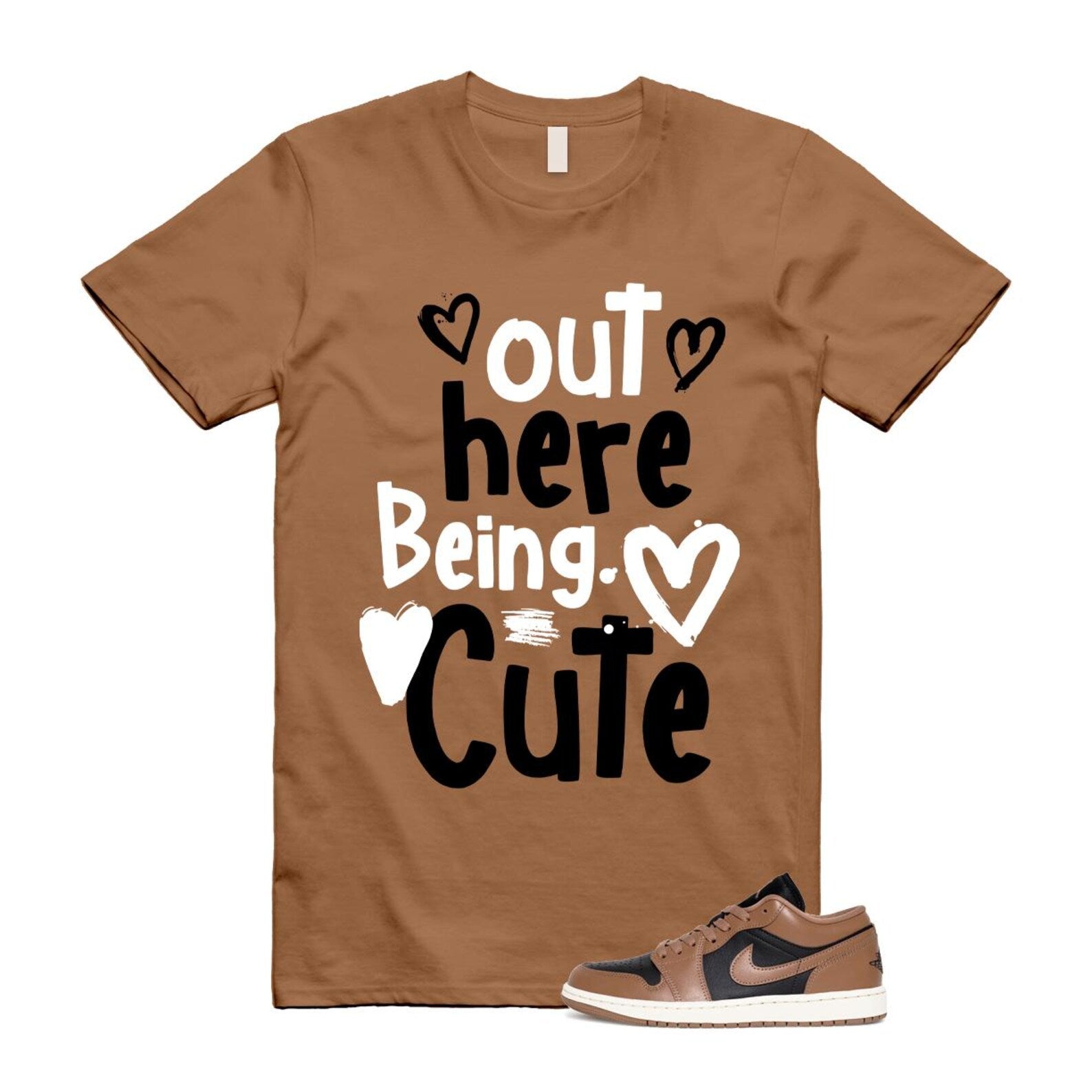1 Archaeo Brown Black Sail Low White T Shirt Match Out Here Being Cute ,DC0774-021 T-Shirt, Sneaker Match Tee