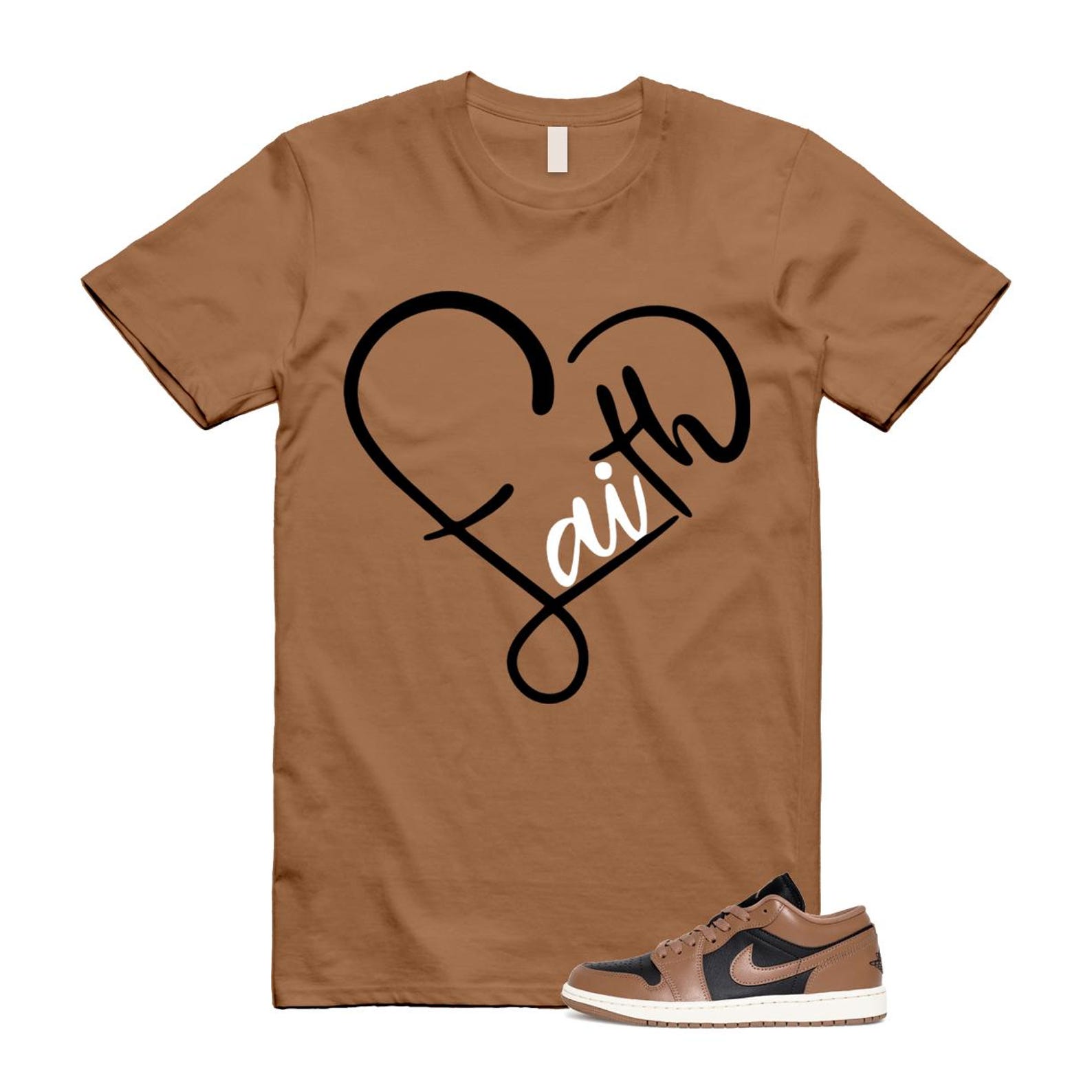 1 Archaeo Brown Black Sail Low White T Shirt Match FAITH ,DC0774-021 T-Shirt, Sneaker Match Tee